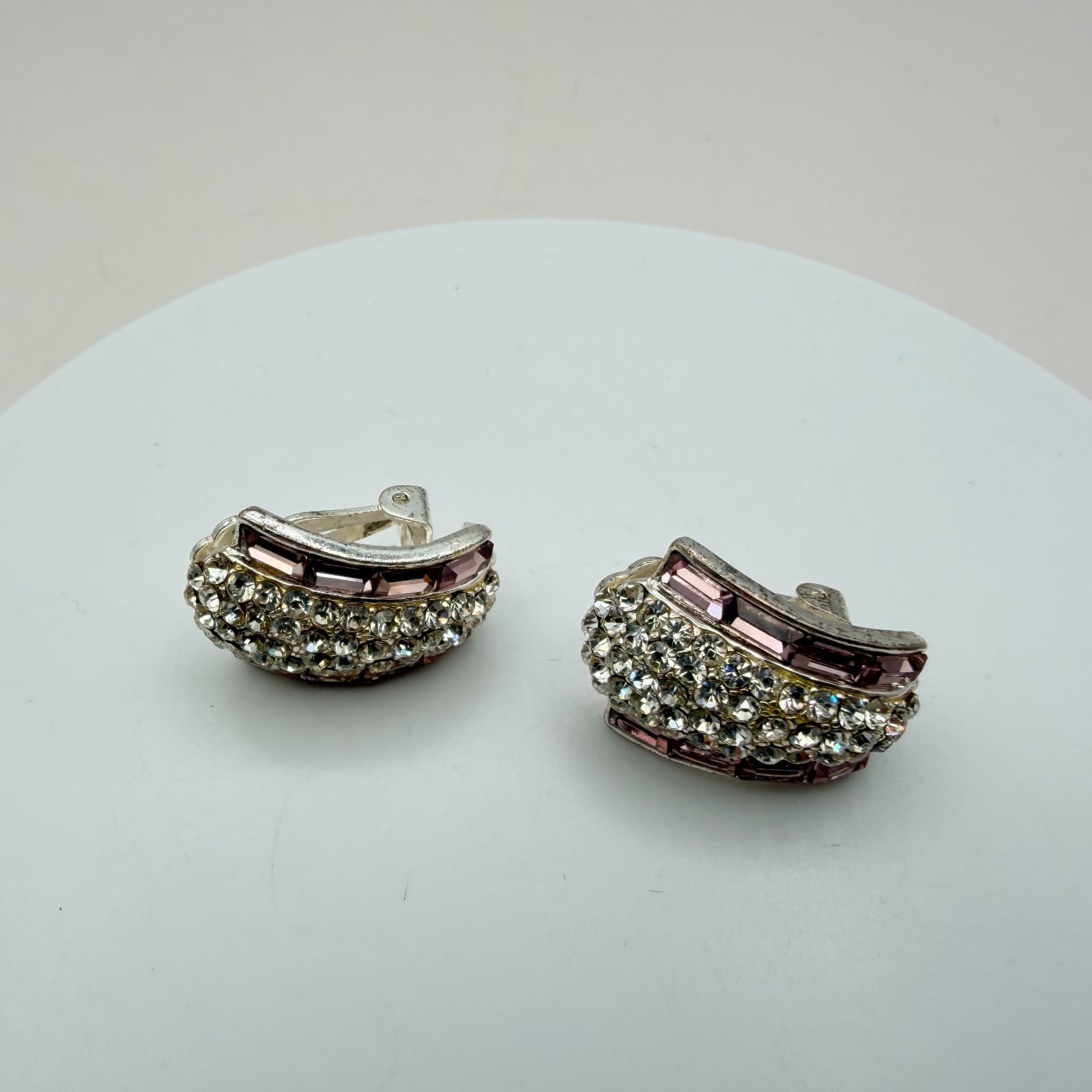 Vintage 90s Silver Tone Glass Rhinestone Earrings Set Women's Fashion Jewelry - Thumbnail 5