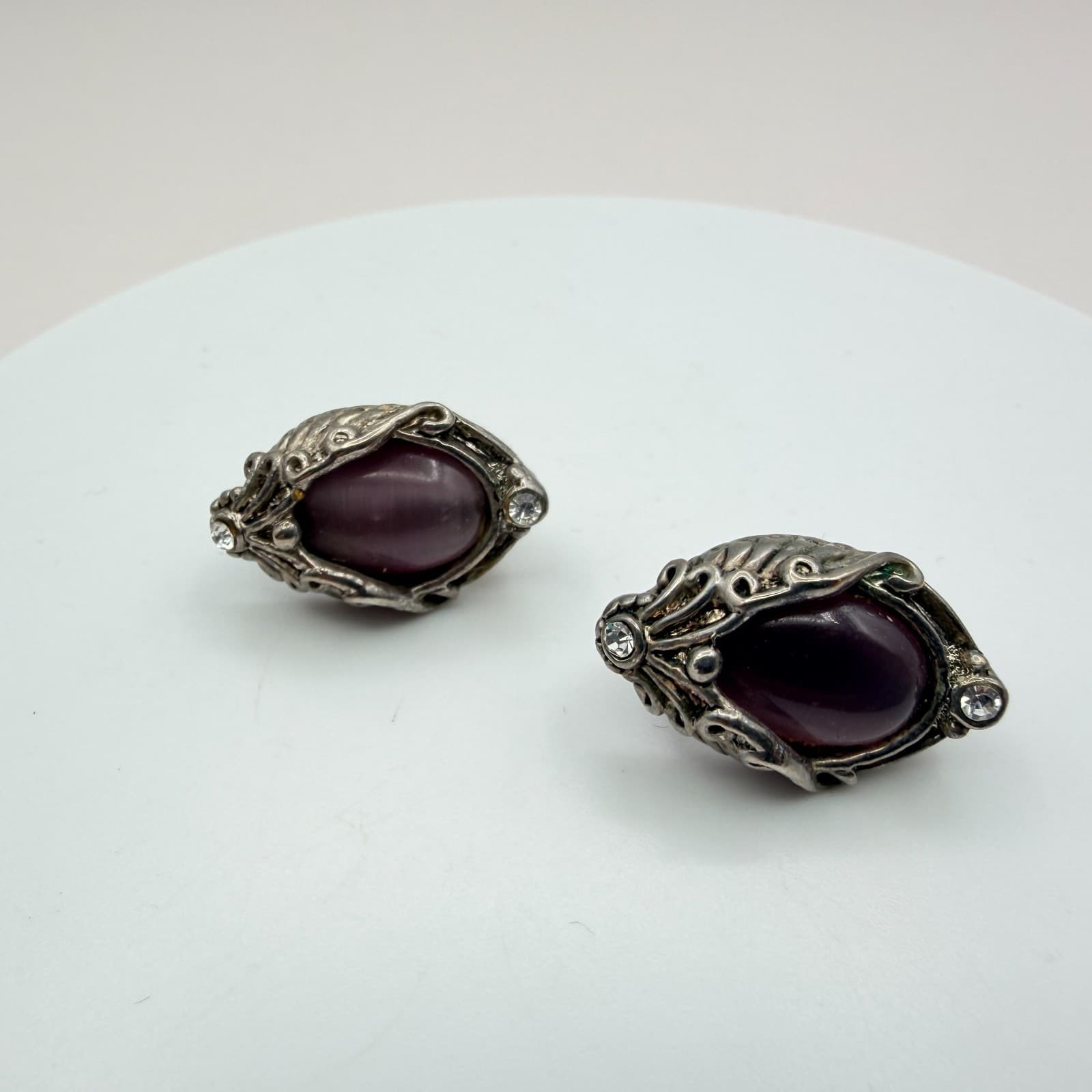 Vintage 90s Silver Tone Glass Rhinestone Earrings Set Women's Fashion Jewelry - Thumbnail 7