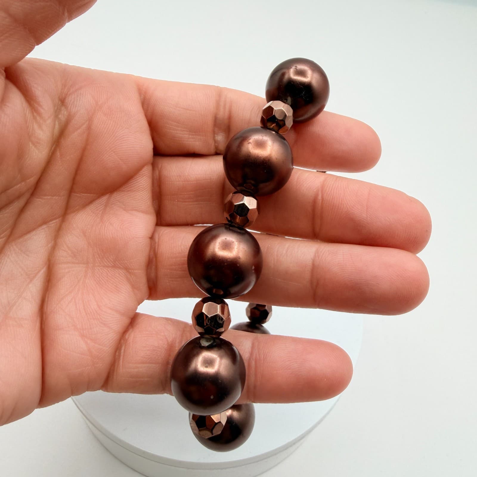 Vintage 90s Brown Glass Bead Bracelet Boho Classic Women's Fashion Jewelry - Thumbnail 8