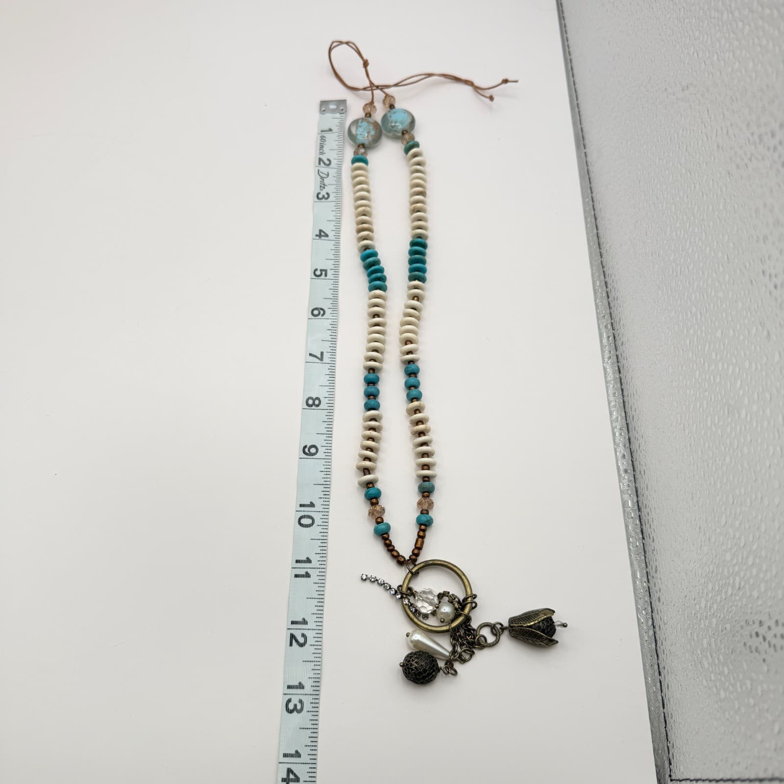 Vintage Y2K Bronze Tone Beaded Charm Pendant Boho Necklace Women's Jewelry - Thumbnail 10