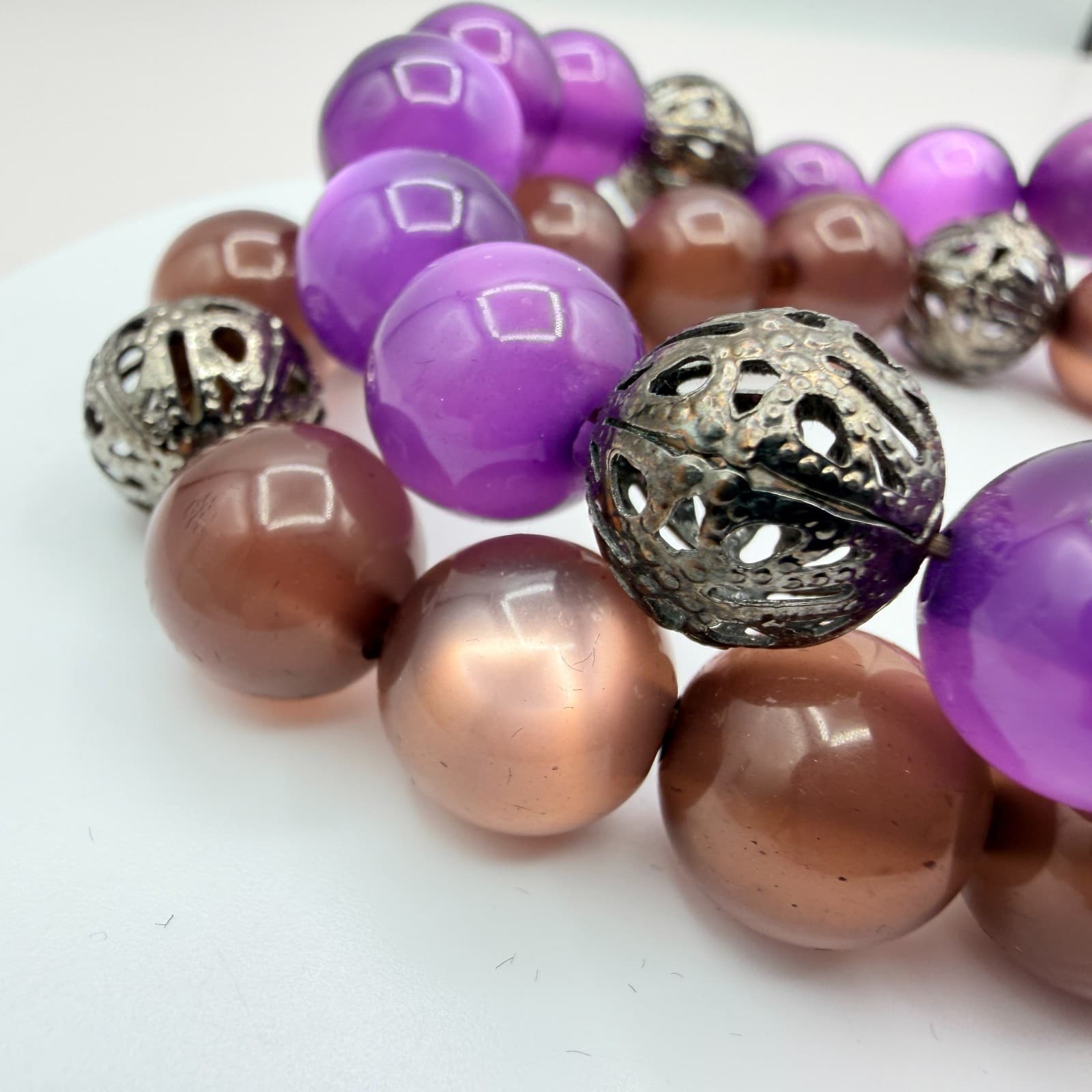 Vintage Y2K Silver Tone Beaded Stretch Bracelet Set Women's Classic Jewelry - Thumbnail 6