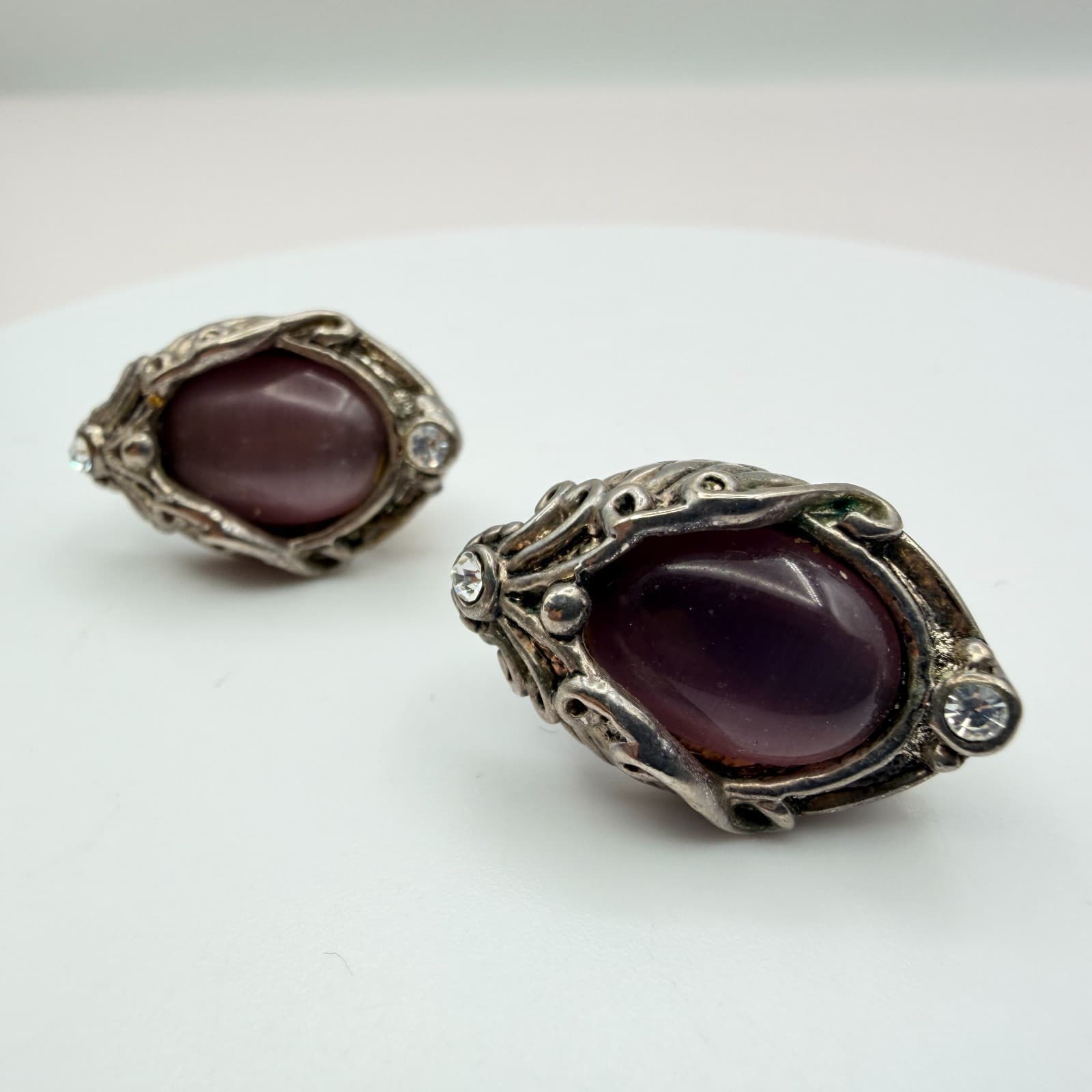 Vintage 90s Silver Tone Glass Rhinestone Earrings Set Women's Fashion Jewelry - Thumbnail 9