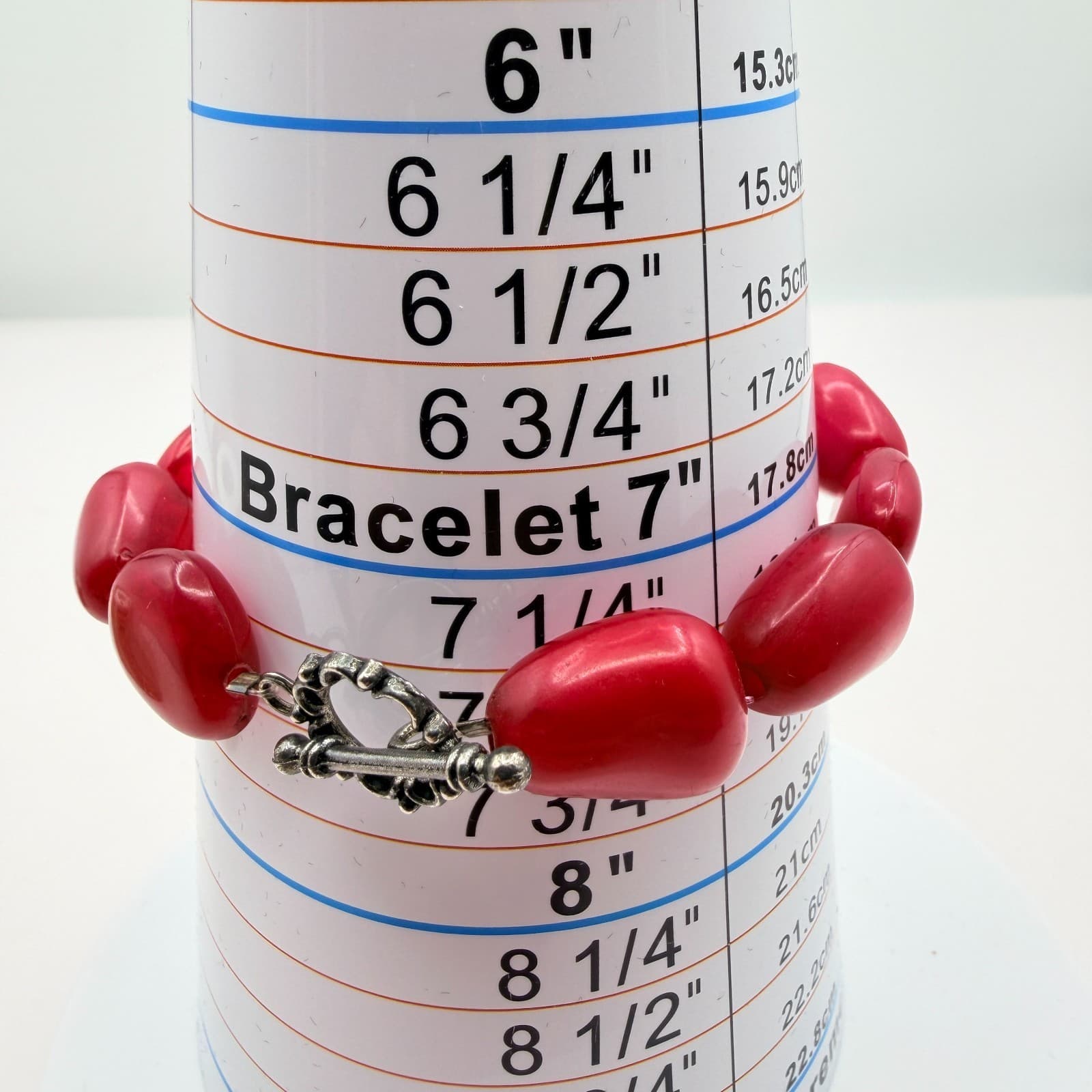 Vintage 90s Red Glass Nugget Bracelet Bold Chunky Statement Boho Fashion Jewelry - Thumbnail 8