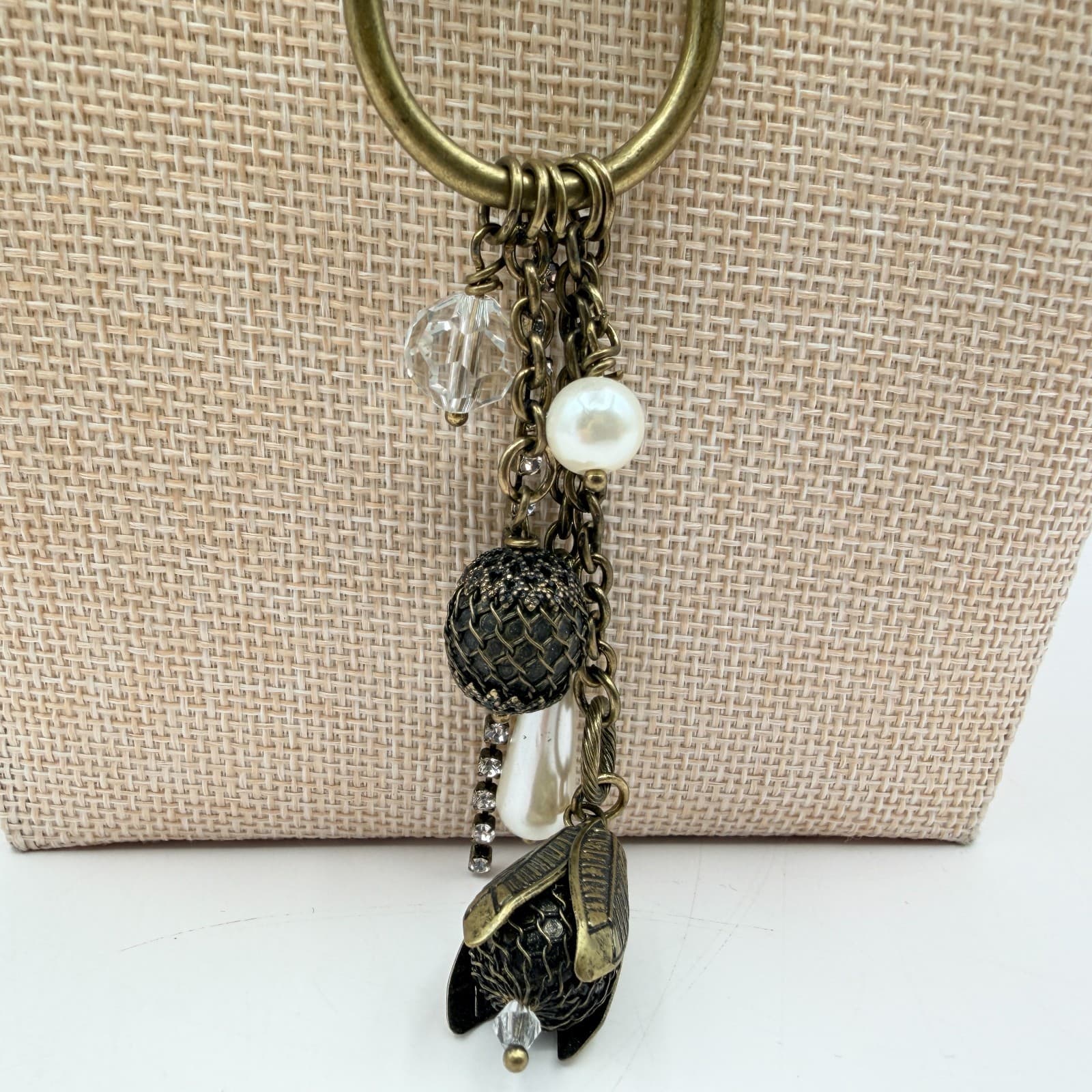 Vintage Y2K Bronze Tone Beaded Charm Pendant Boho Necklace Women's Jewelry - Thumbnail 4