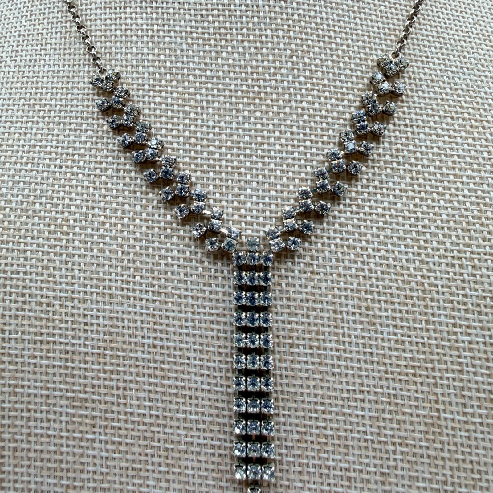 Vintage Y2K Silver Tone Clear Rhinestone Y Necklace Statement Women's Jewelry - Thumbnail 7