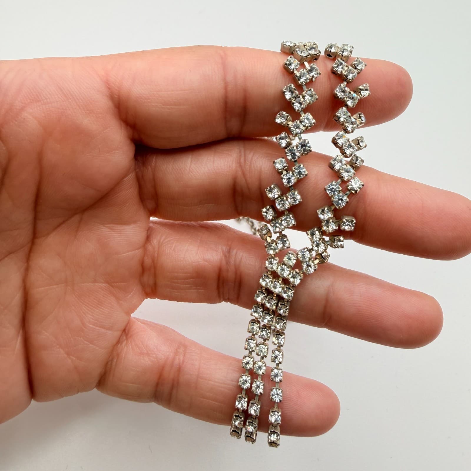 Vintage Y2K Silver Tone Clear Rhinestone Y Necklace Statement Women's Jewelry - Thumbnail 8