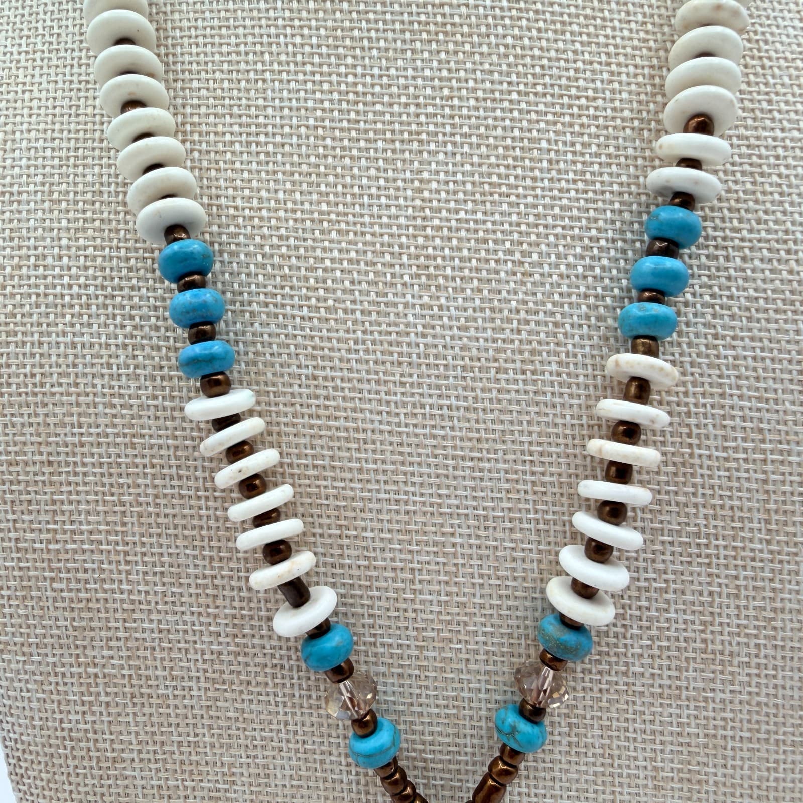 Vintage Y2K Bronze Tone Beaded Charm Pendant Boho Necklace Women's Jewelry - Thumbnail 6