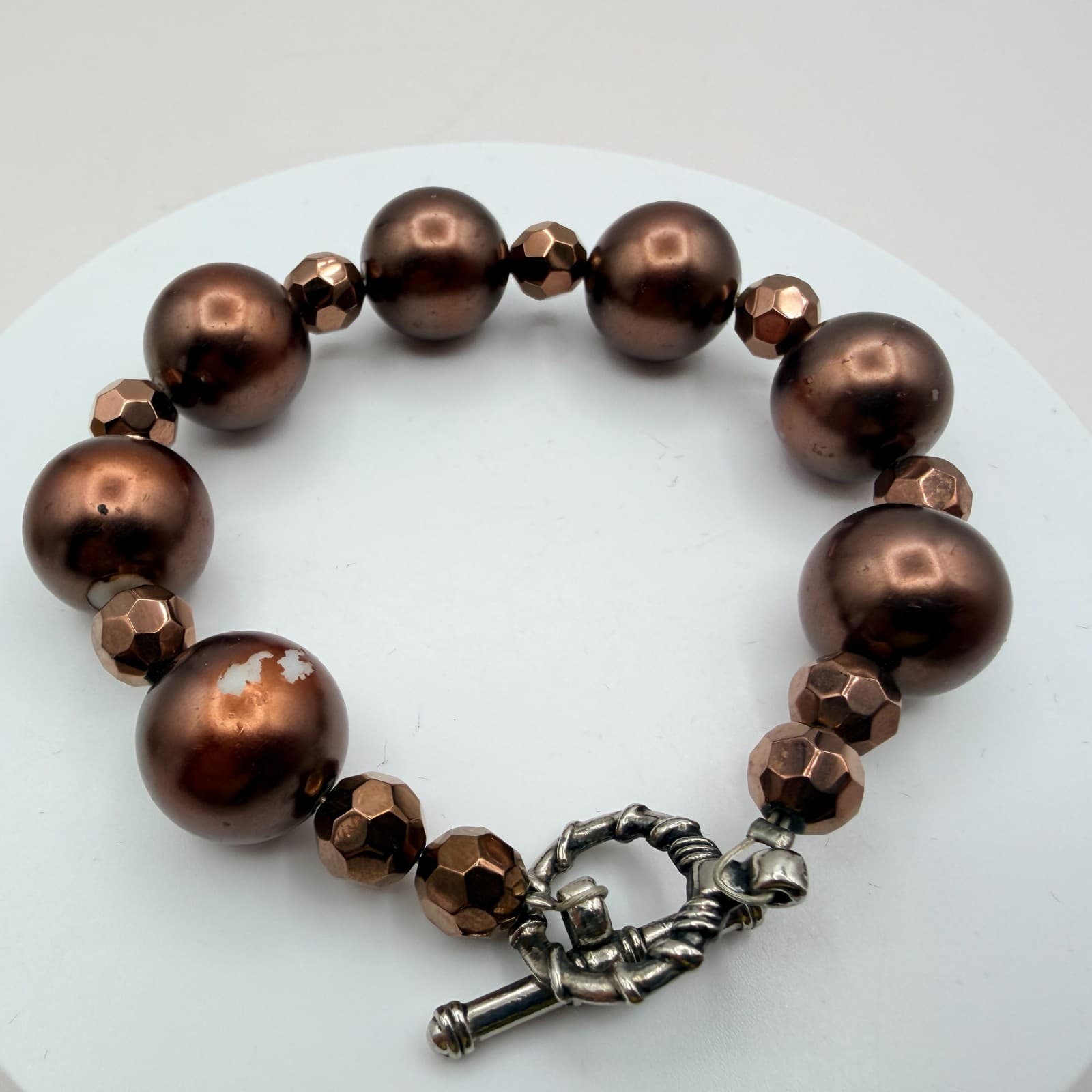 Vintage 90s Brown Glass Bead Bracelet Boho Classic Women's Fashion Jewelry - Thumbnail 4