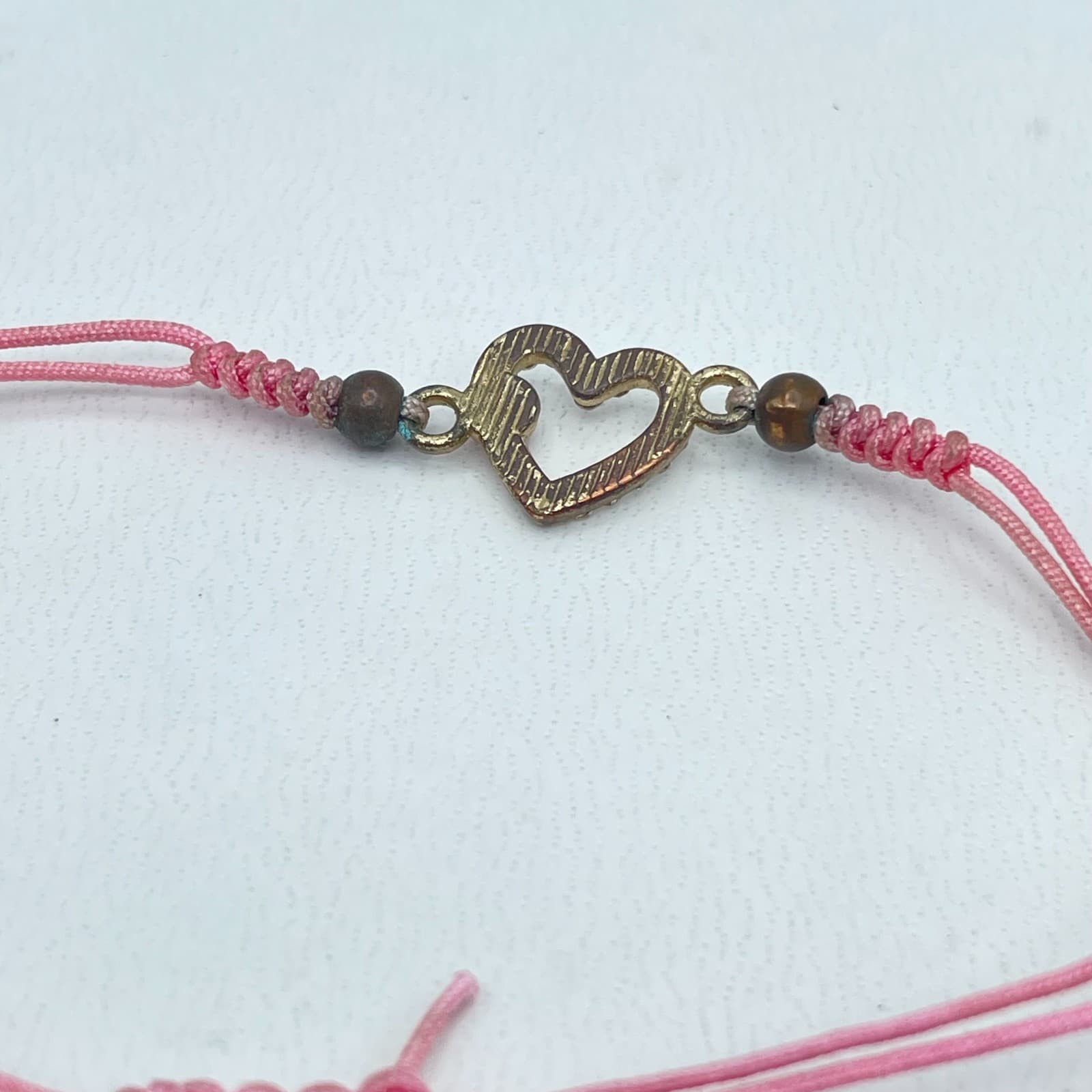 Y2K Adjustable Rhinestone Embellish Evil Eye Pink Cord Heart Charm Bracelet - Thumbnail 3