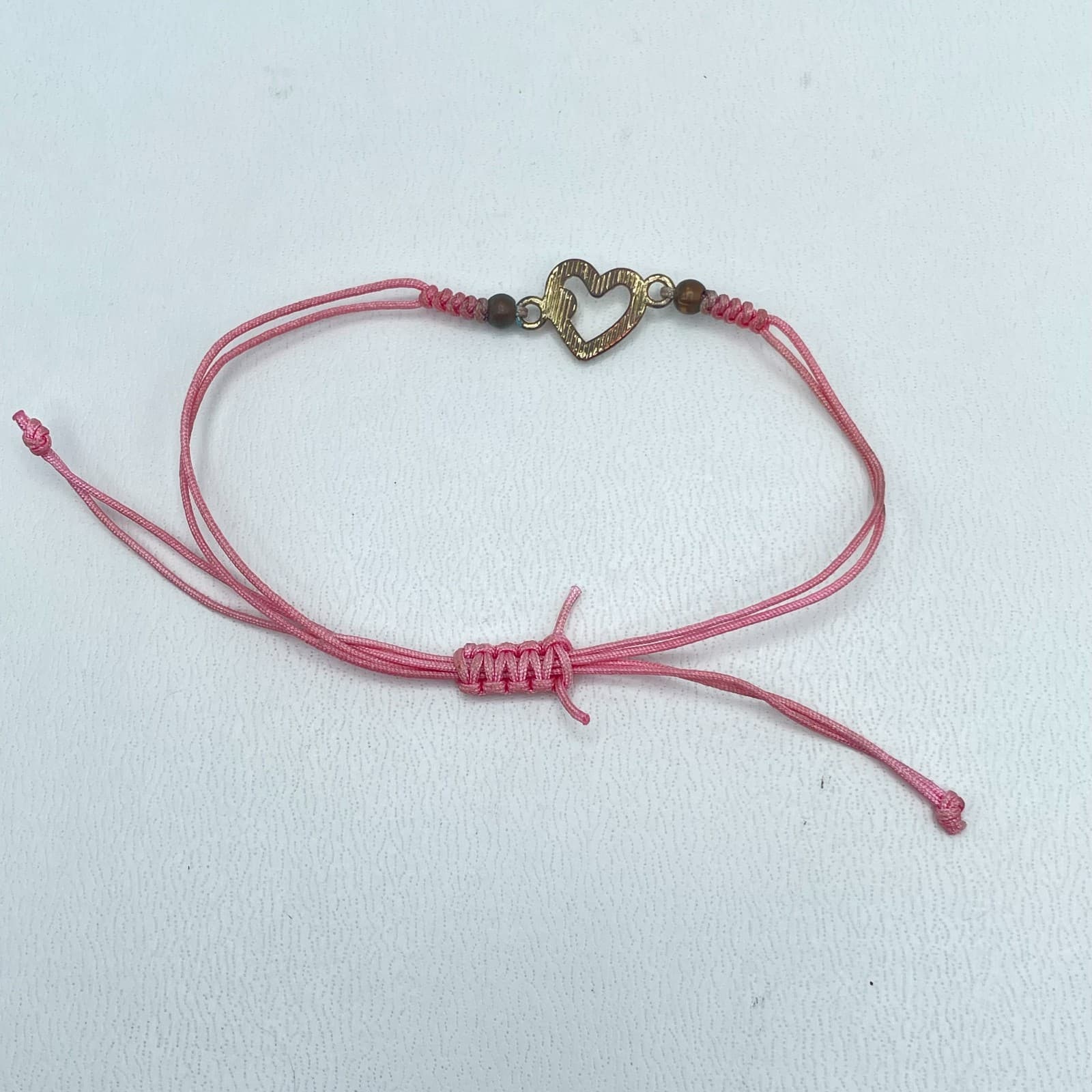 Y2K Adjustable Rhinestone Embellish Evil Eye Pink Cord Heart Charm Bracelet - Thumbnail 2