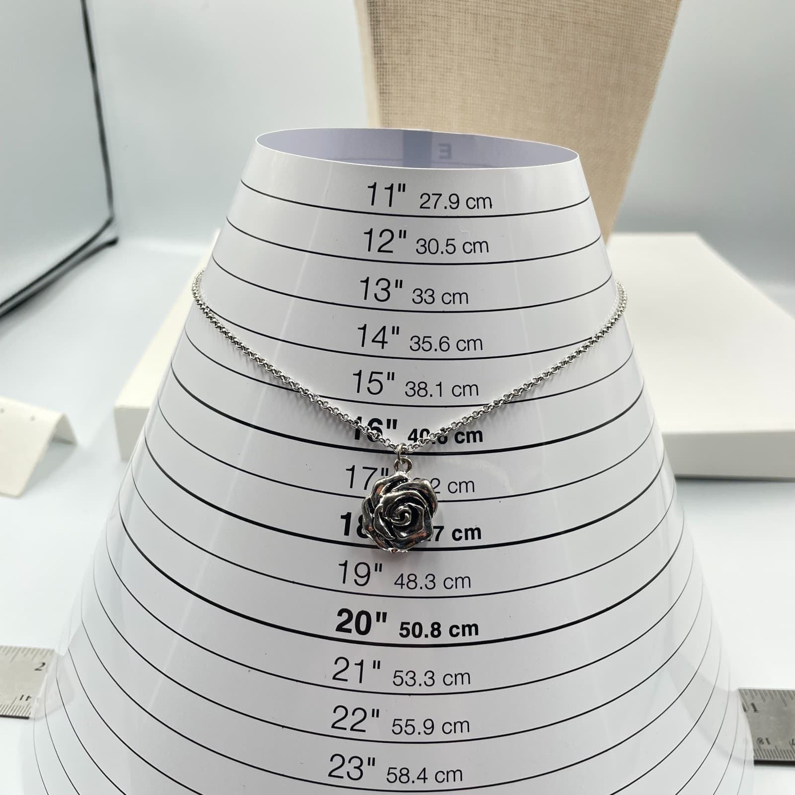 Adjustable Silver-Tone Round Chain Metal Rose Charm Pendant Lobster Necklace - Thumbnail 8