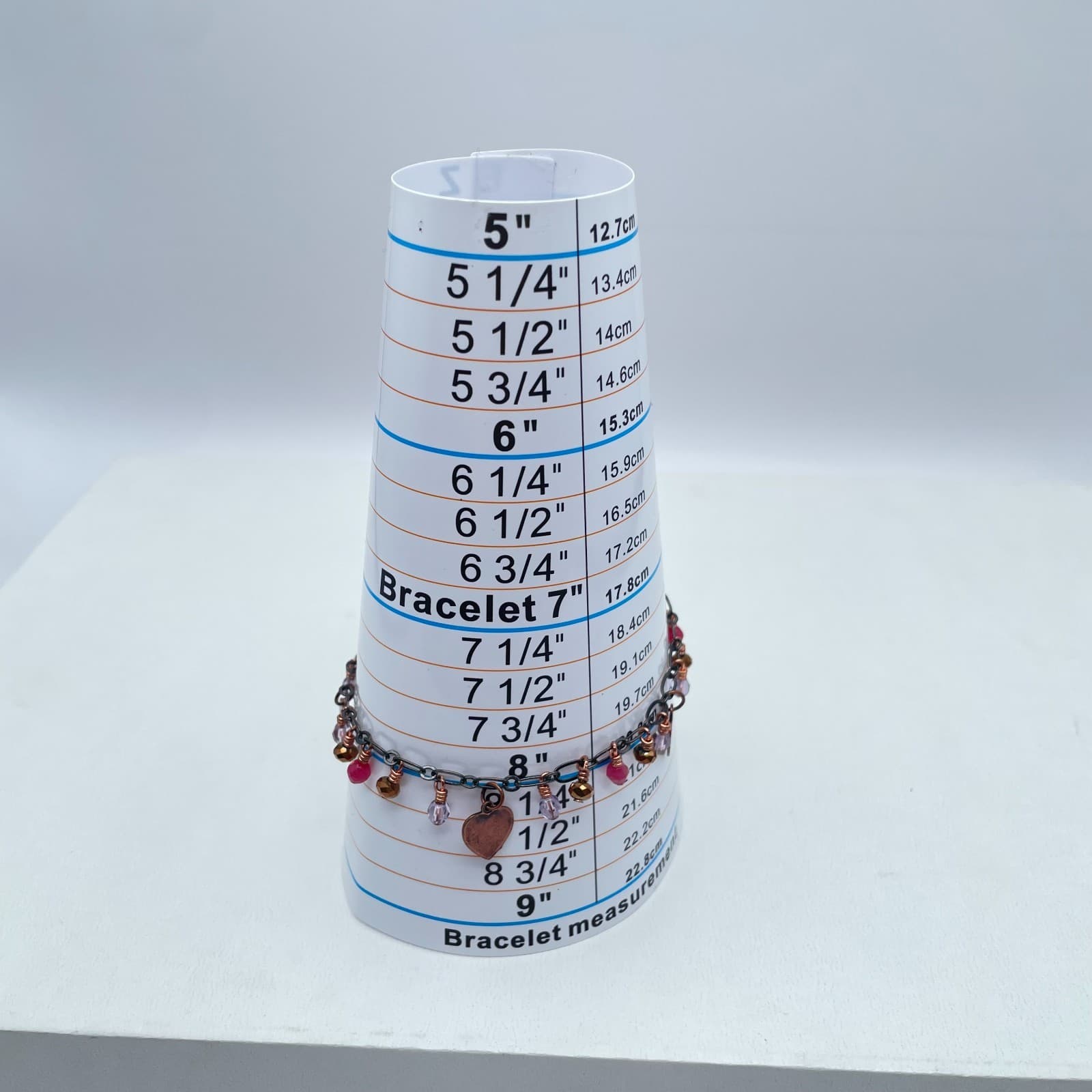 Bohemian Copper-Tone Faceted Glass Beads Heart Charm Fringe Lobster Bracelet - Thumbnail 7