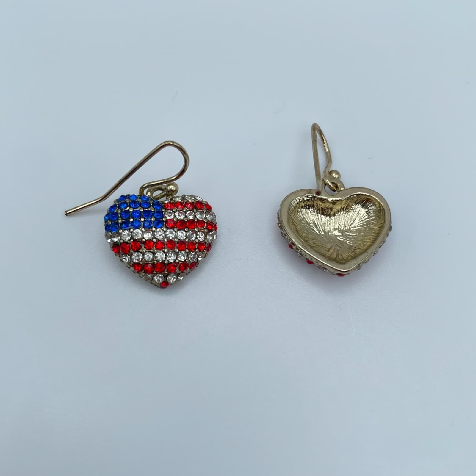 Vintage 90s USA Flag Heart & Stud Gold Tone Earrings Set Women's Classic Jewelry - Thumbnail 4