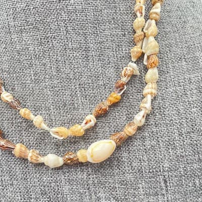 Vintage Cream Assorted Nassa Cowrie Seashells Beaded Double Stranded Necklace - Thumbnail 4