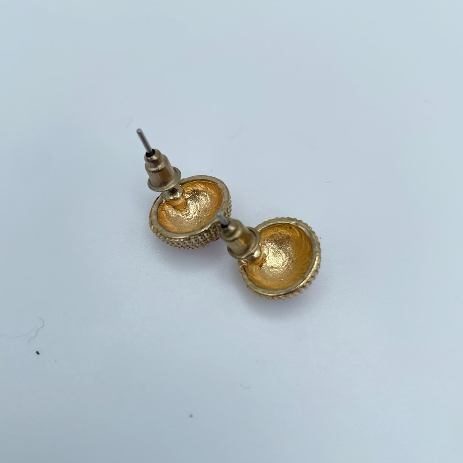 Vintage 90s USA Flag Heart & Stud Gold Tone Earrings Set Women's Classic Jewelry - Thumbnail 3