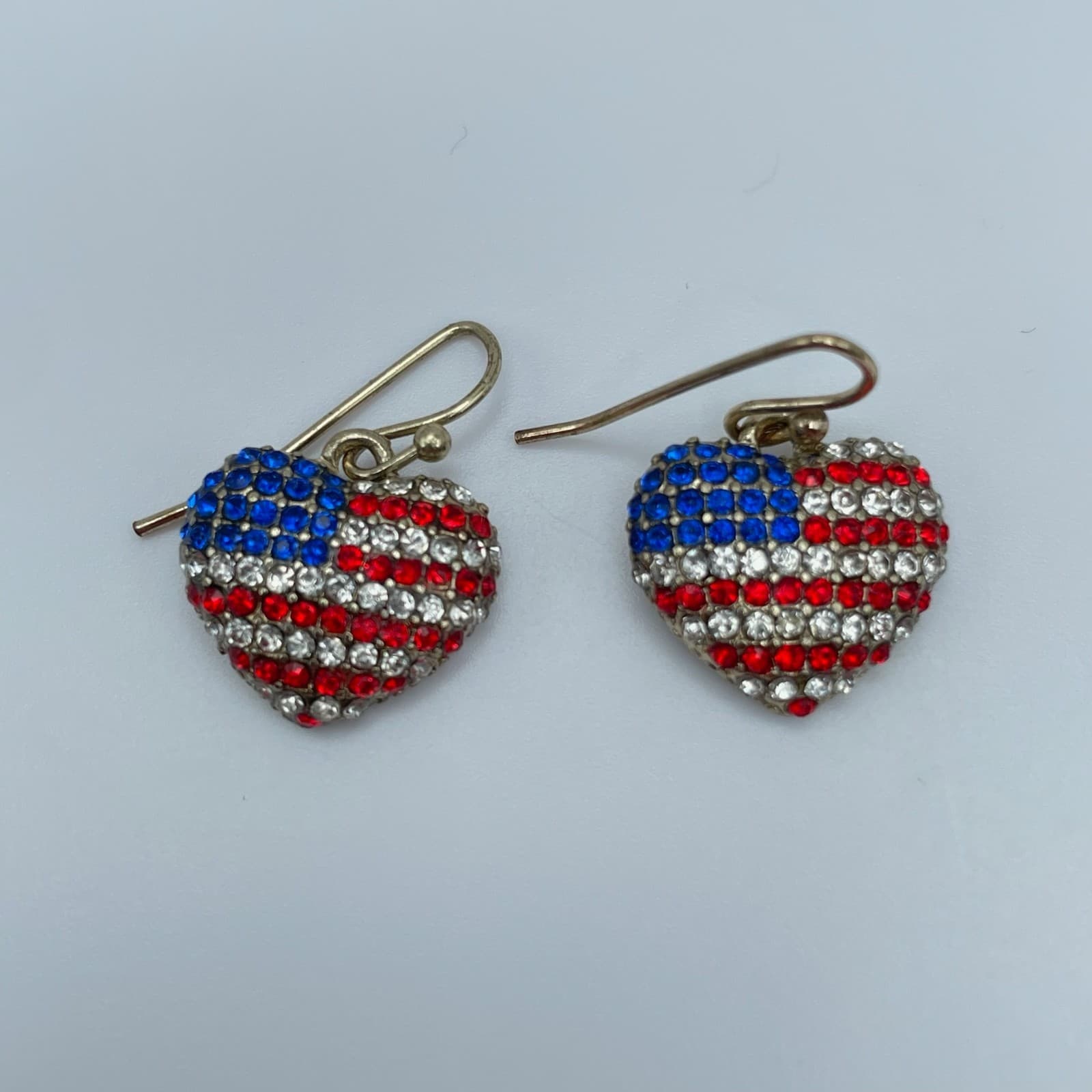 Vintage 90s USA Flag Heart & Stud Gold Tone Earrings Set Women's Classic Jewelry - Thumbnail 6