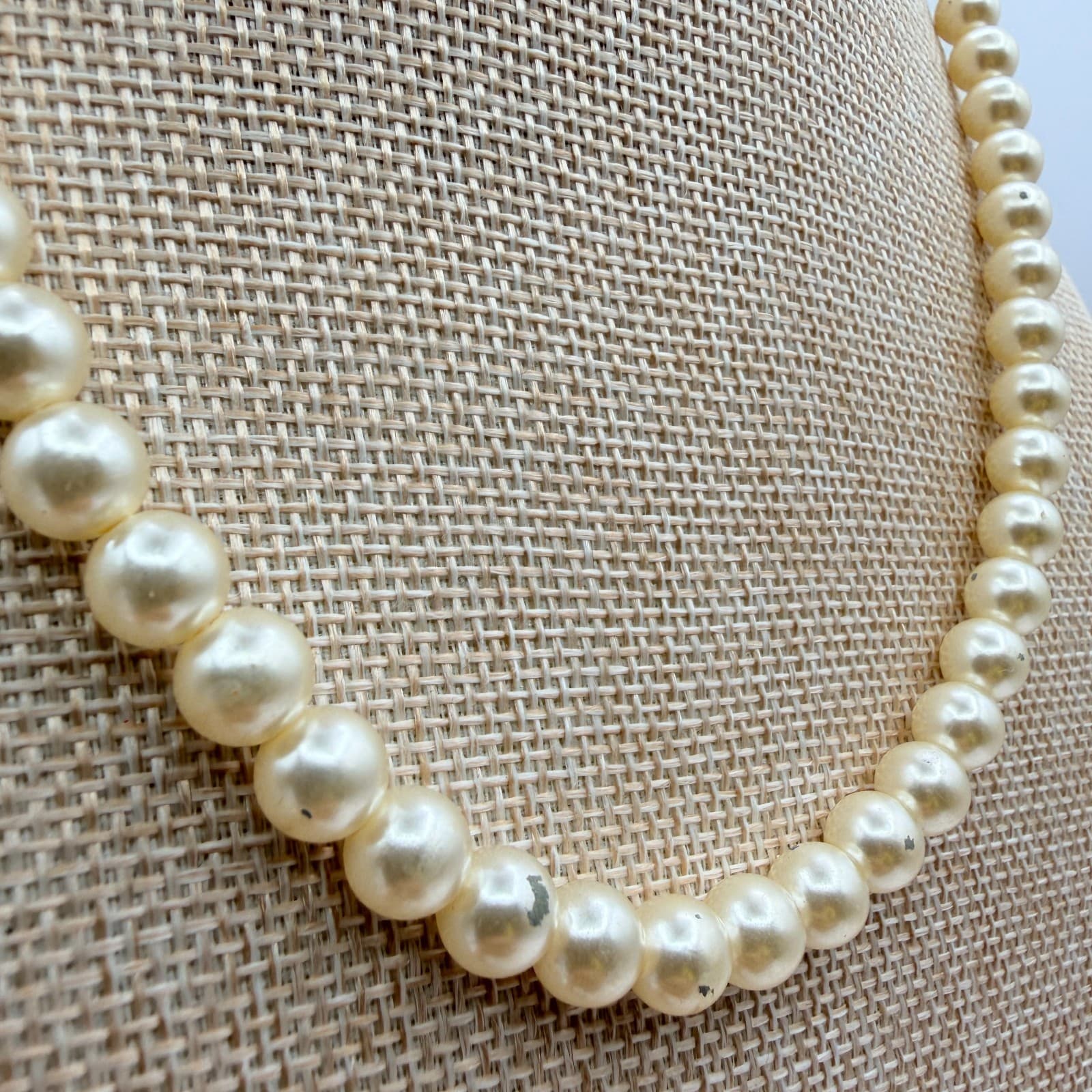 Vintage 90s Cream Faux Pearl Bead Necklace Boho Classic Fashion Women's Jewelry - Thumbnail 3