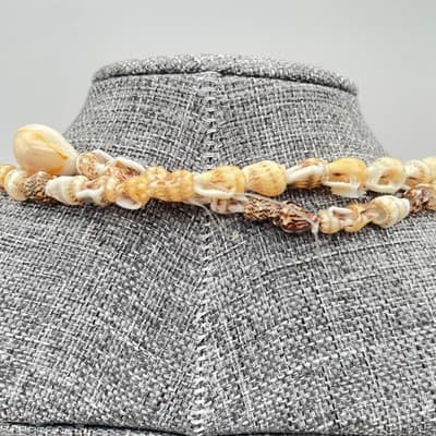 Vintage Cream Assorted Nassa Cowrie Seashells Beaded Double Stranded Necklace - Thumbnail 7