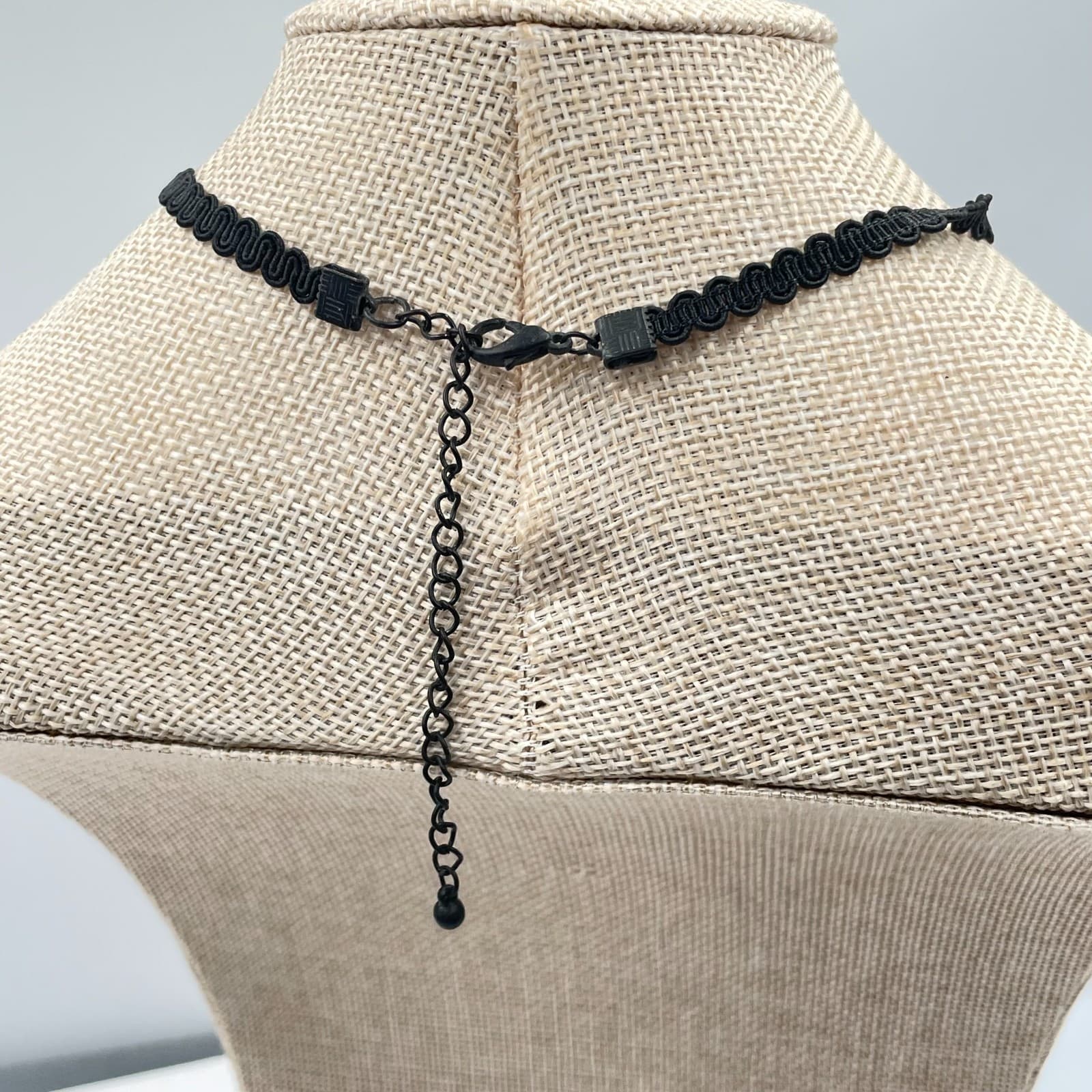 Gothic Adjustable Black Prong Rhinestone Beaded Collar Bib Lobster Necklace - Thumbnail 7