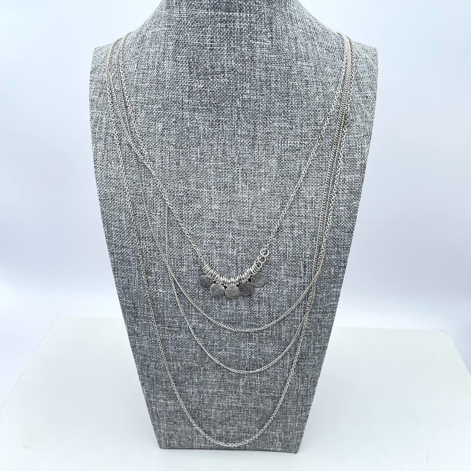 Bohemian Silver-Tone Multi-Strand Hammered Disc Coin Pendants Layered Necklace - Thumbnail 3