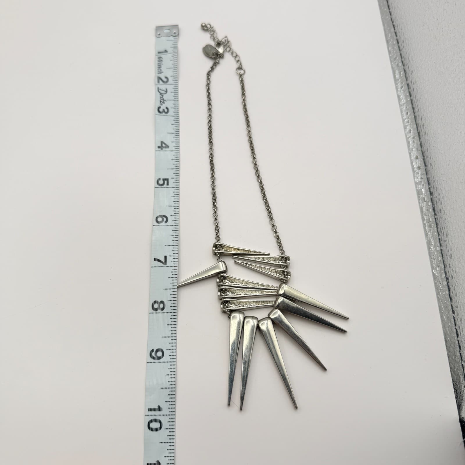 Vintage 90s Silver Tone Spike Fringe Statement Necklace Women's Classic Jewelry - Thumbnail 9