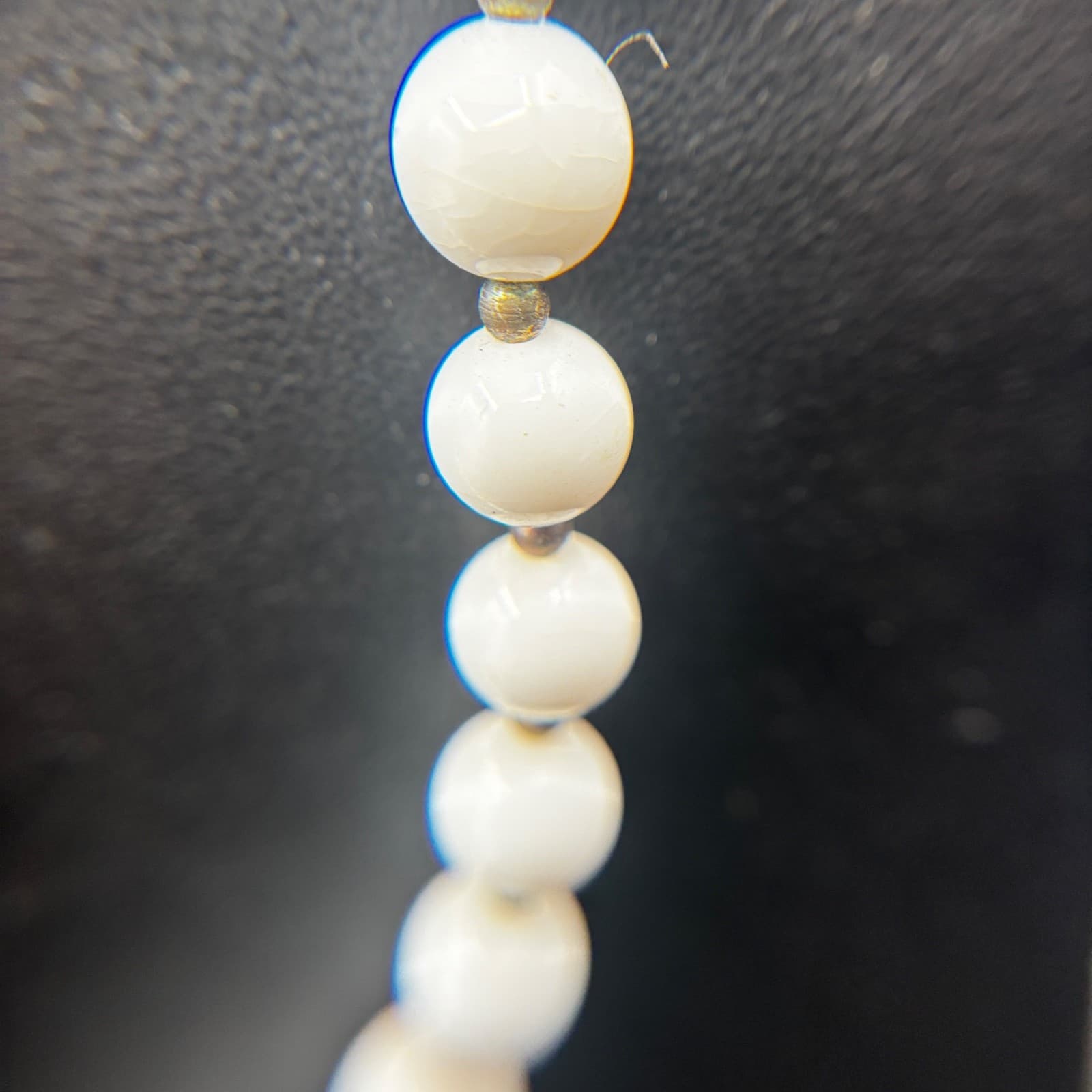 Vintage White Chunky Faux Pearl Necklace Gold Tone Spacers Single Strand 18" - Thumbnail 3