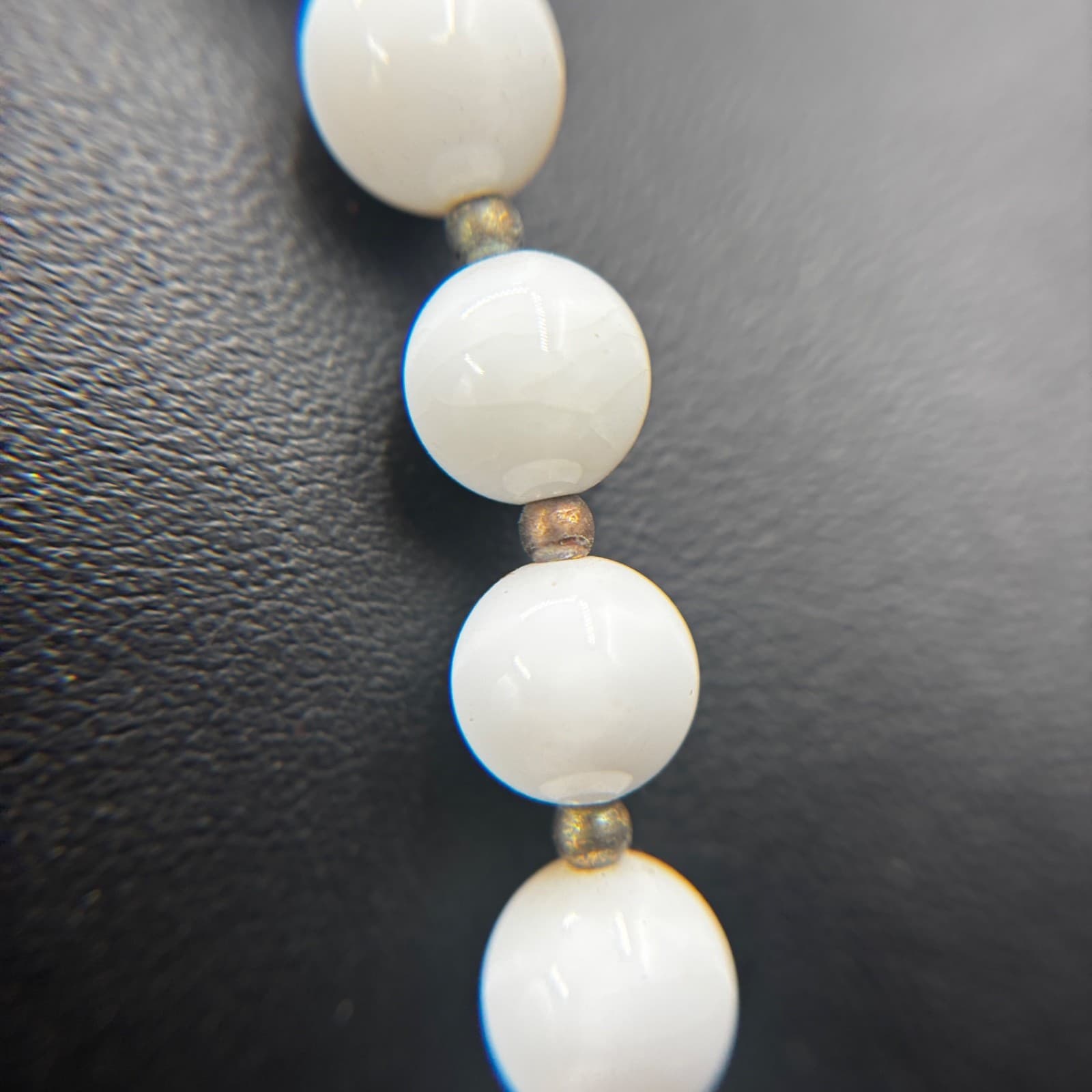 Vintage White Chunky Faux Pearl Necklace Gold Tone Spacers Single Strand 18" - Thumbnail 4