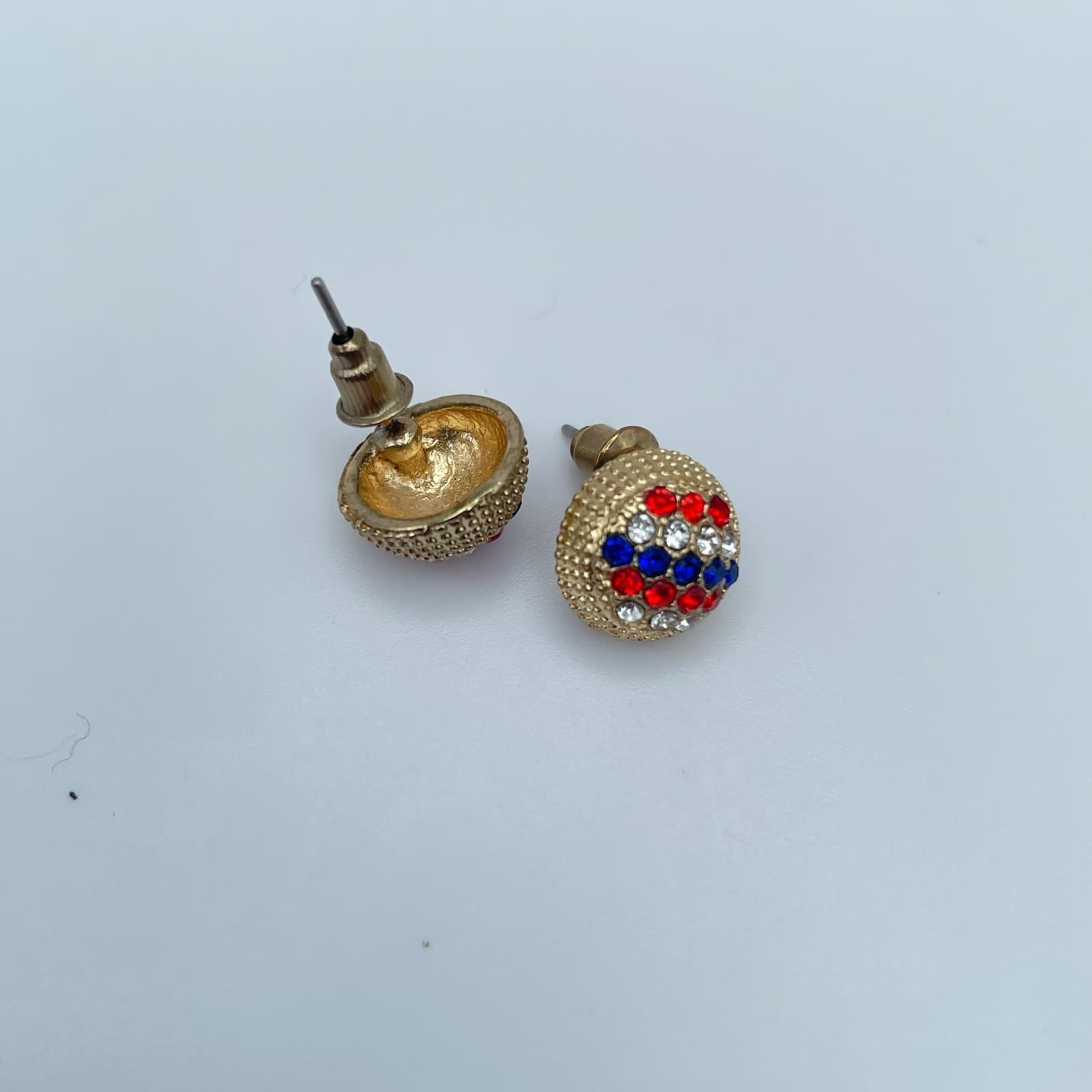 Vintage 90s USA Flag Heart & Stud Gold Tone Earrings Set Women's Classic Jewelry - Thumbnail 2