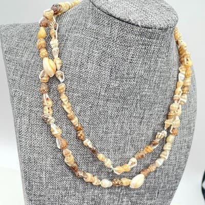 Vintage Cream Assorted Nassa Cowrie Seashells Beaded Double Stranded Necklace - Thumbnail 6