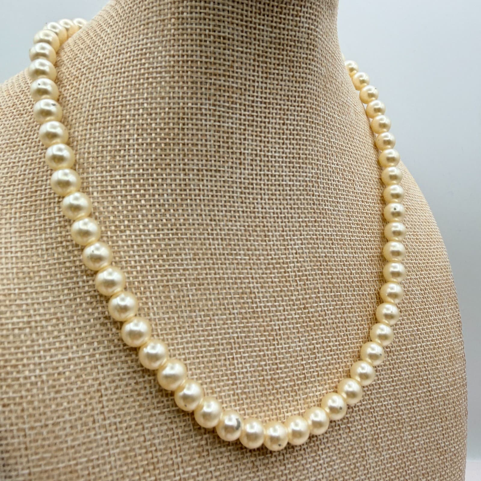 Vintage 90s Cream Faux Pearl Bead Necklace Boho Classic Fashion Women's Jewelry - Thumbnail 2