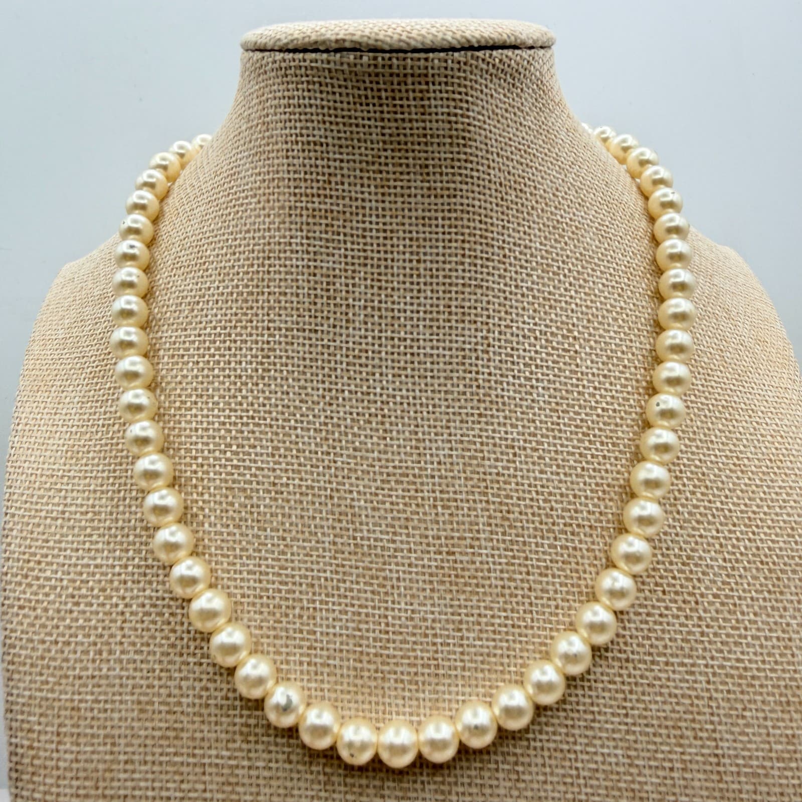 Vintage 90s Cream Faux Pearl Bead Necklace Boho Classic Fashion Women's Jewelry - Thumbnail 5