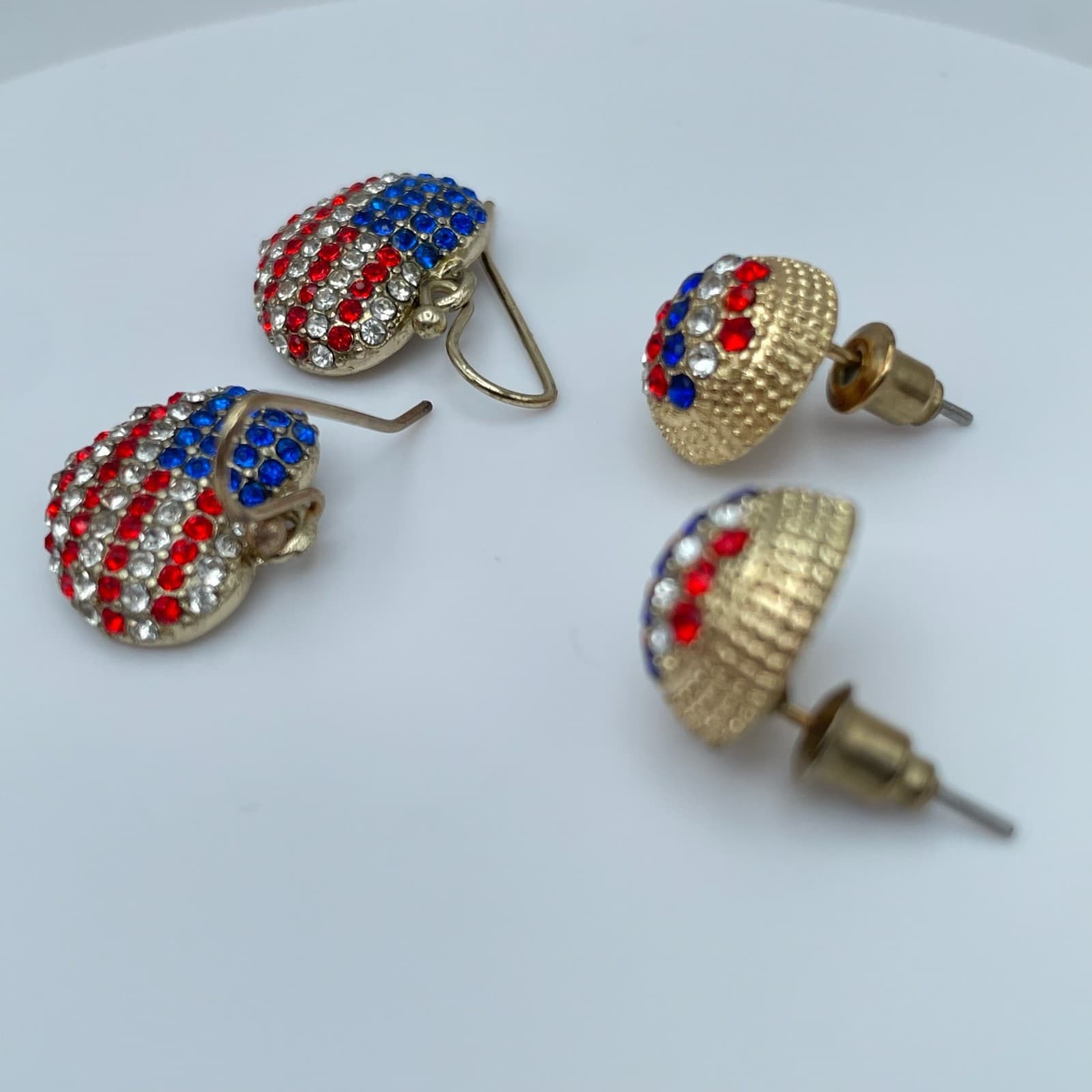 Vintage 90s USA Flag Heart & Stud Gold Tone Earrings Set Women's Classic Jewelry - Thumbnail 9