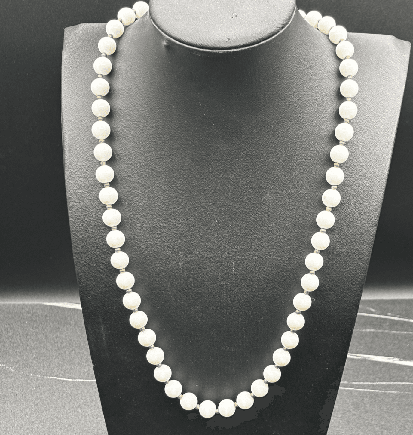 Vintage White Chunky Faux Pearl Necklace Gold Tone Spacers Single Strand 18" - Image 1