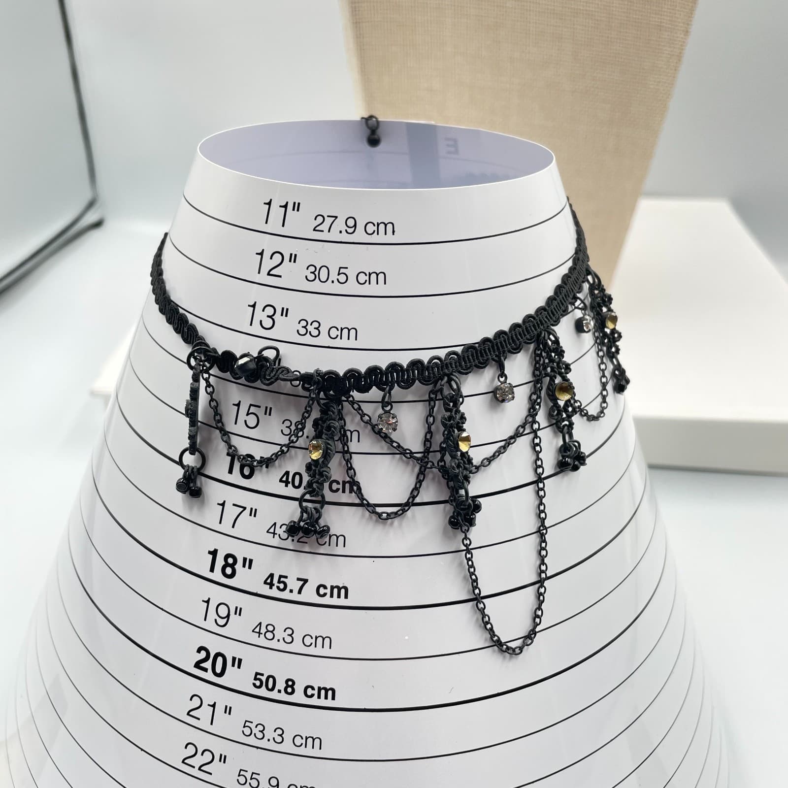 Gothic Adjustable Black Prong Rhinestone Beaded Collar Bib Lobster Necklace - Thumbnail 8