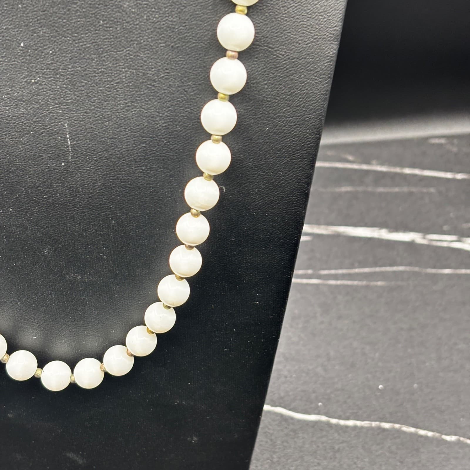 Vintage White Chunky Faux Pearl Necklace Gold Tone Spacers Single Strand 18" - Thumbnail 2