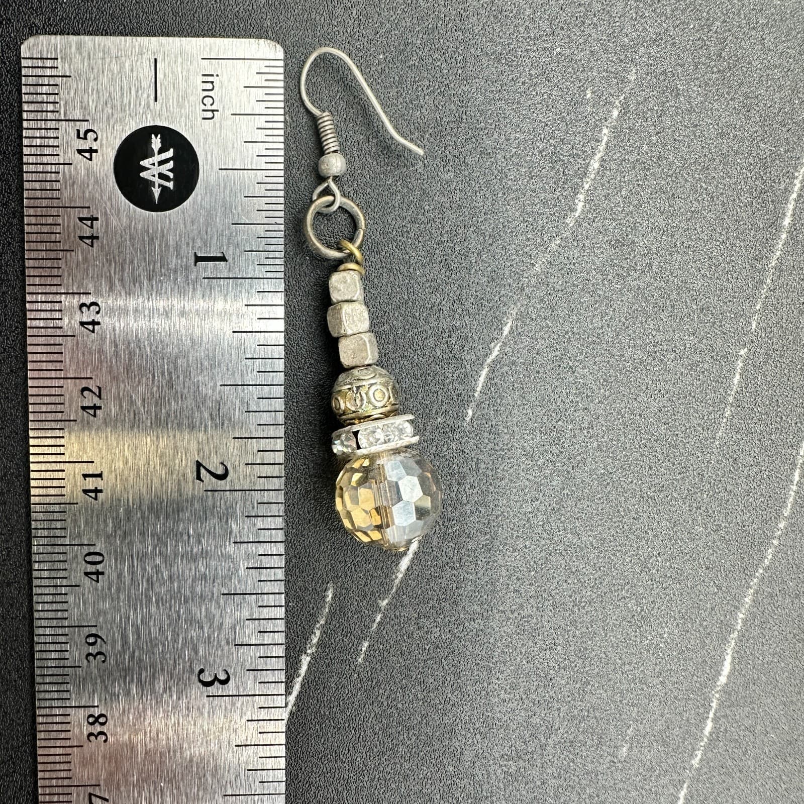 Vintage Mixed Metal Crystal Rhinestone Dangle Earrings Amber Bead Boho - Thumbnail 3