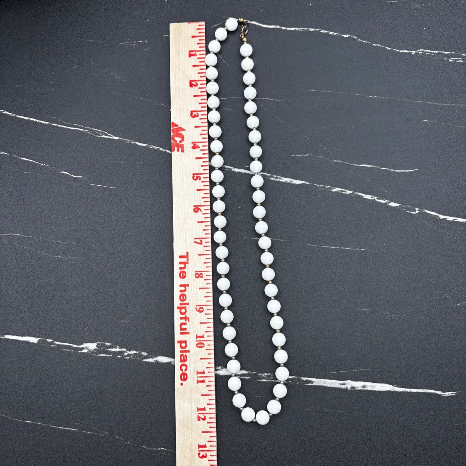 Vintage White Chunky Faux Pearl Necklace Gold Tone Spacers Single Strand 18" - Thumbnail 7