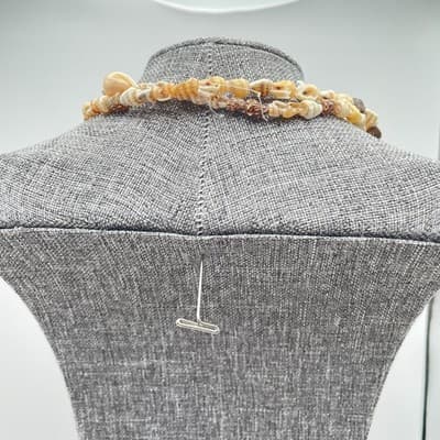 Vintage Cream Assorted Nassa Cowrie Seashells Beaded Double Stranded Necklace - Thumbnail 8