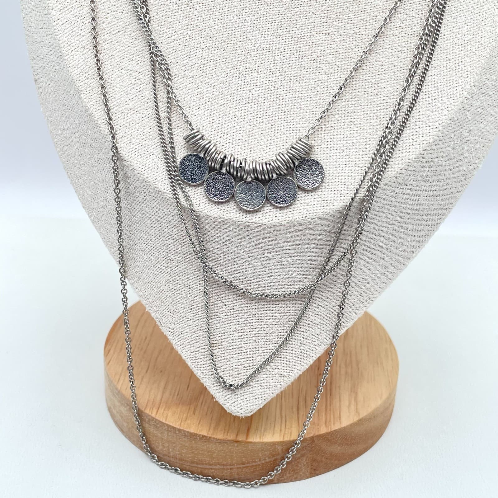 Bohemian Silver-Tone Multi-Strand Hammered Disc Coin Pendants Layered Necklace - Thumbnail 7