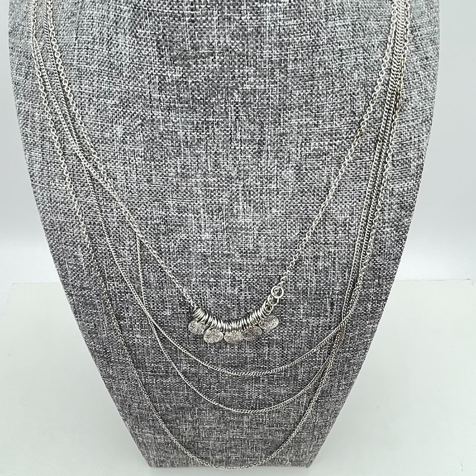 Bohemian Silver-Tone Multi-Strand Hammered Disc Coin Pendants Layered Necklace - Thumbnail 4