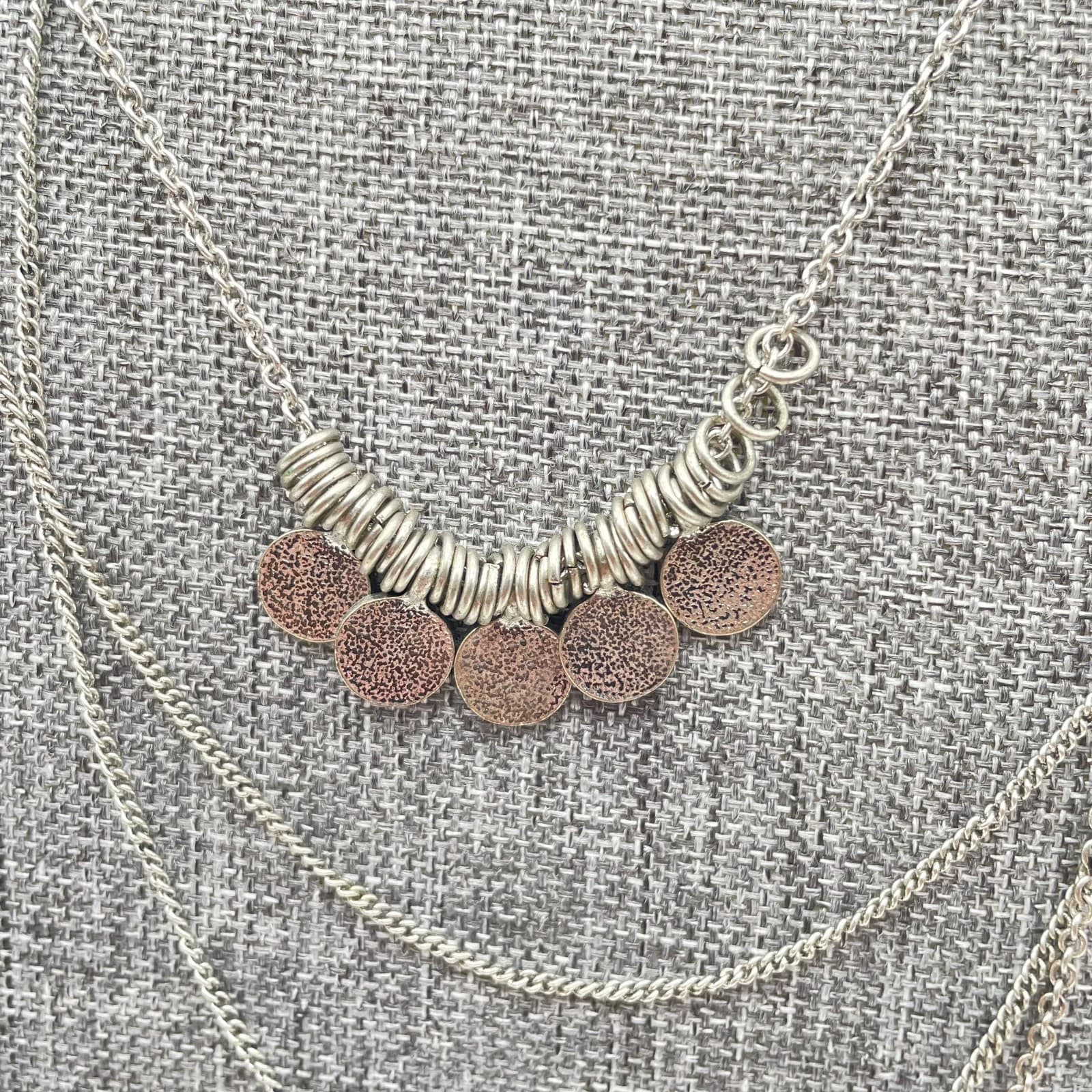 Bohemian Silver-Tone Multi-Strand Hammered Disc Coin Pendants Layered Necklace - Thumbnail 5