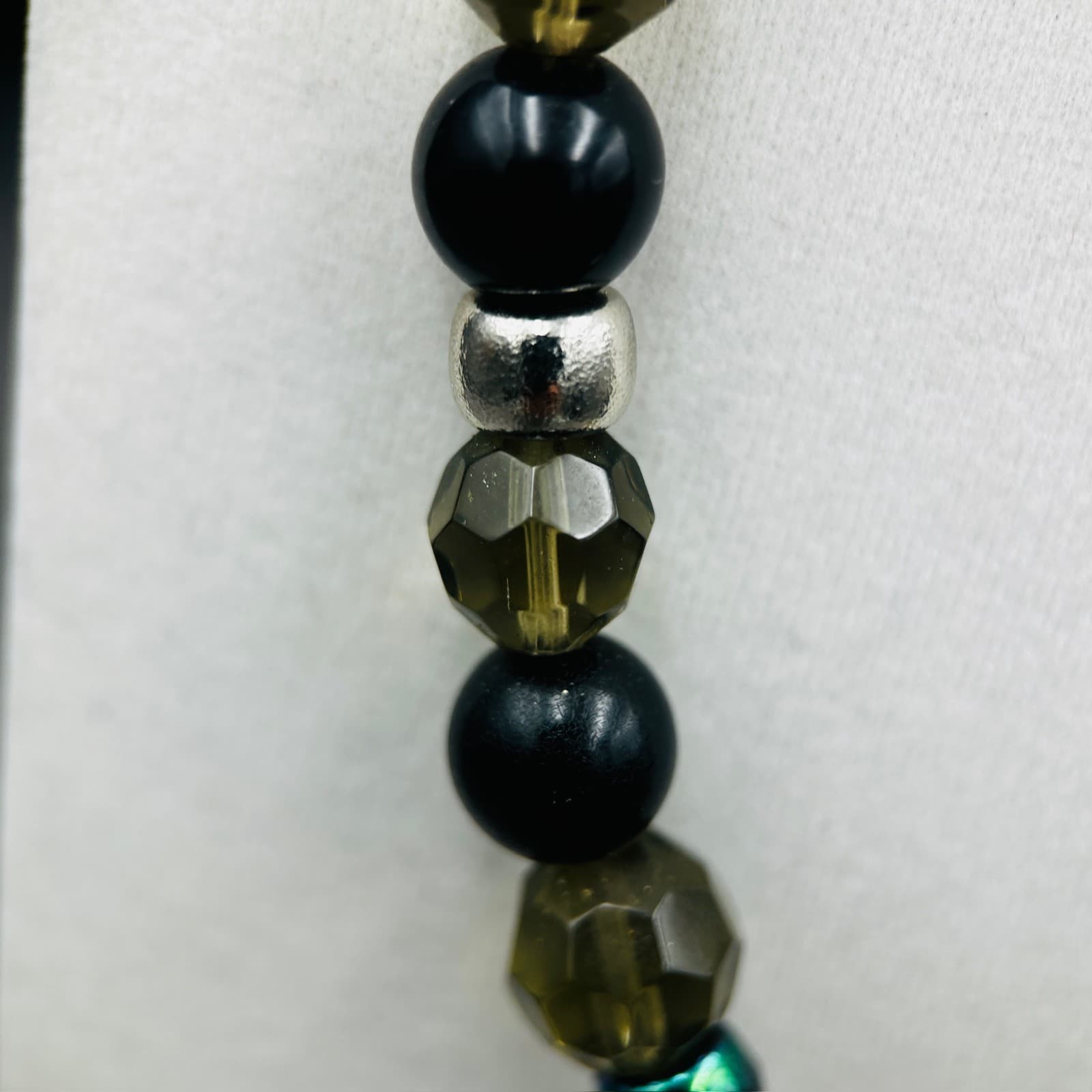 Vintage Black & Smoky Crystal Bead Necklace w/ Silver Accents Boho Artisan Style - Thumbnail 3