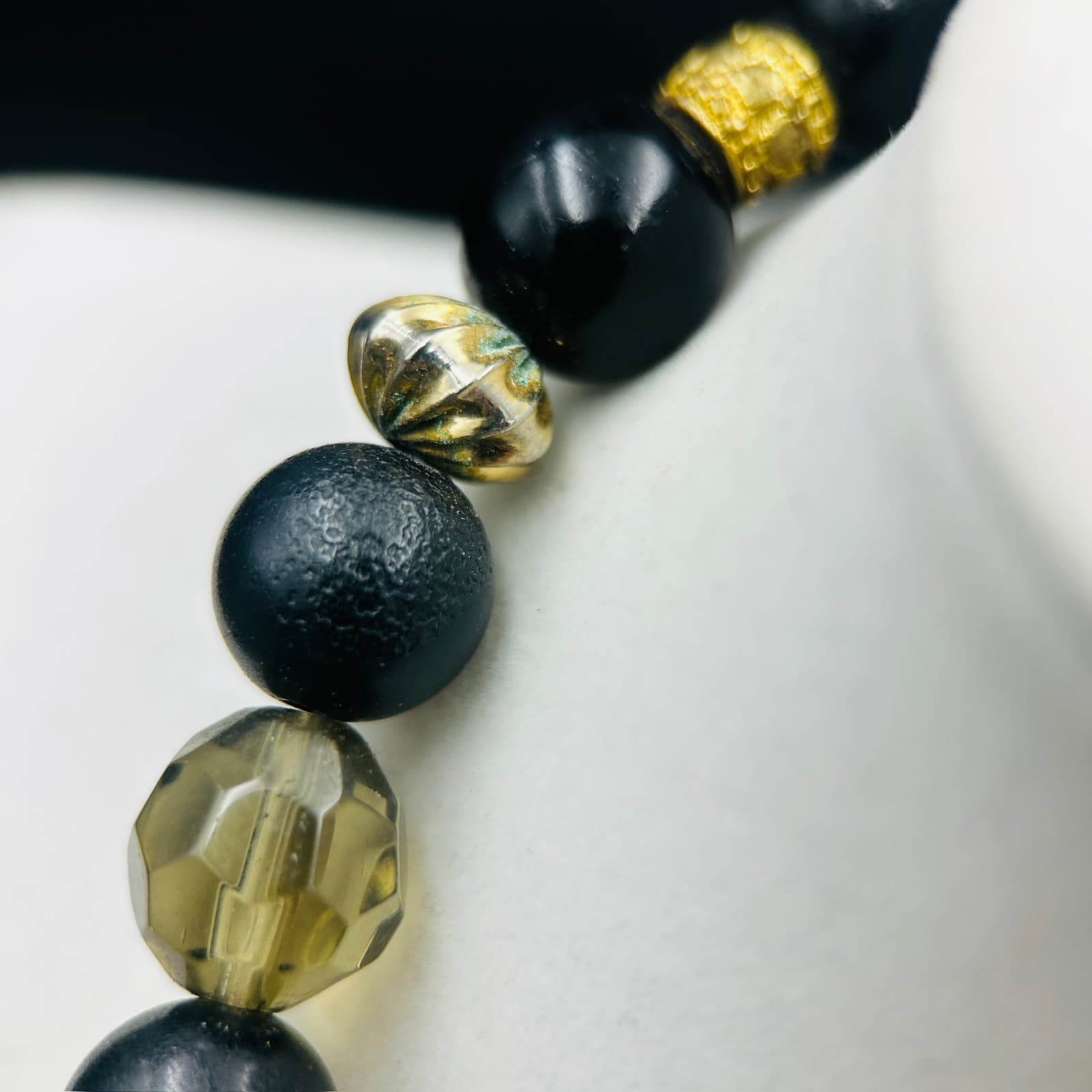 Vintage Black & Smoky Crystal Bead Necklace w/ Silver Accents Boho Artisan Style - Thumbnail 4