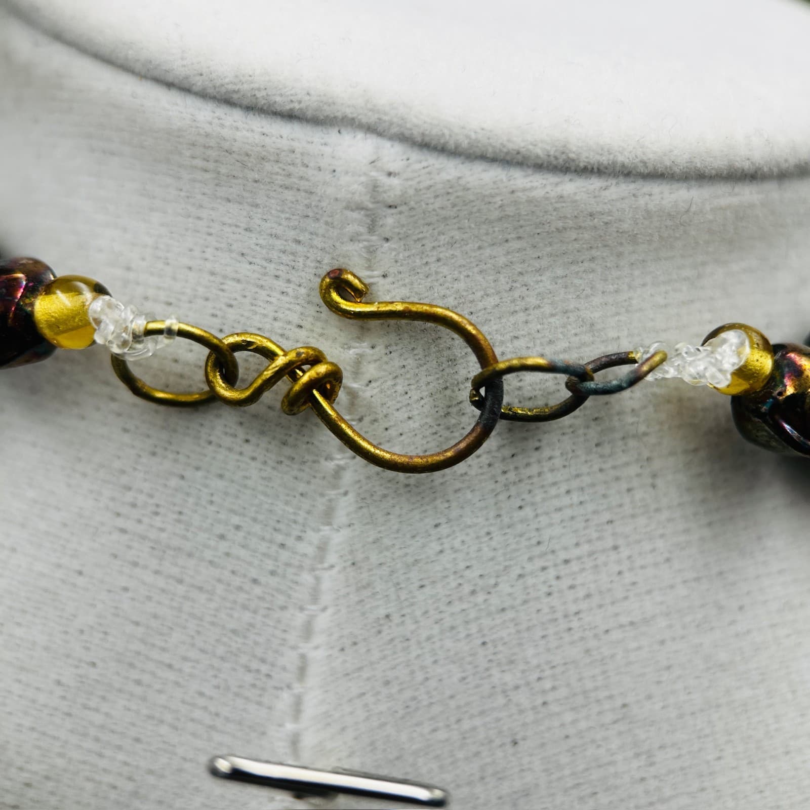 Vintage Black & Smoky Crystal Bead Necklace w/ Silver Accents Boho Artisan Style - Thumbnail 7