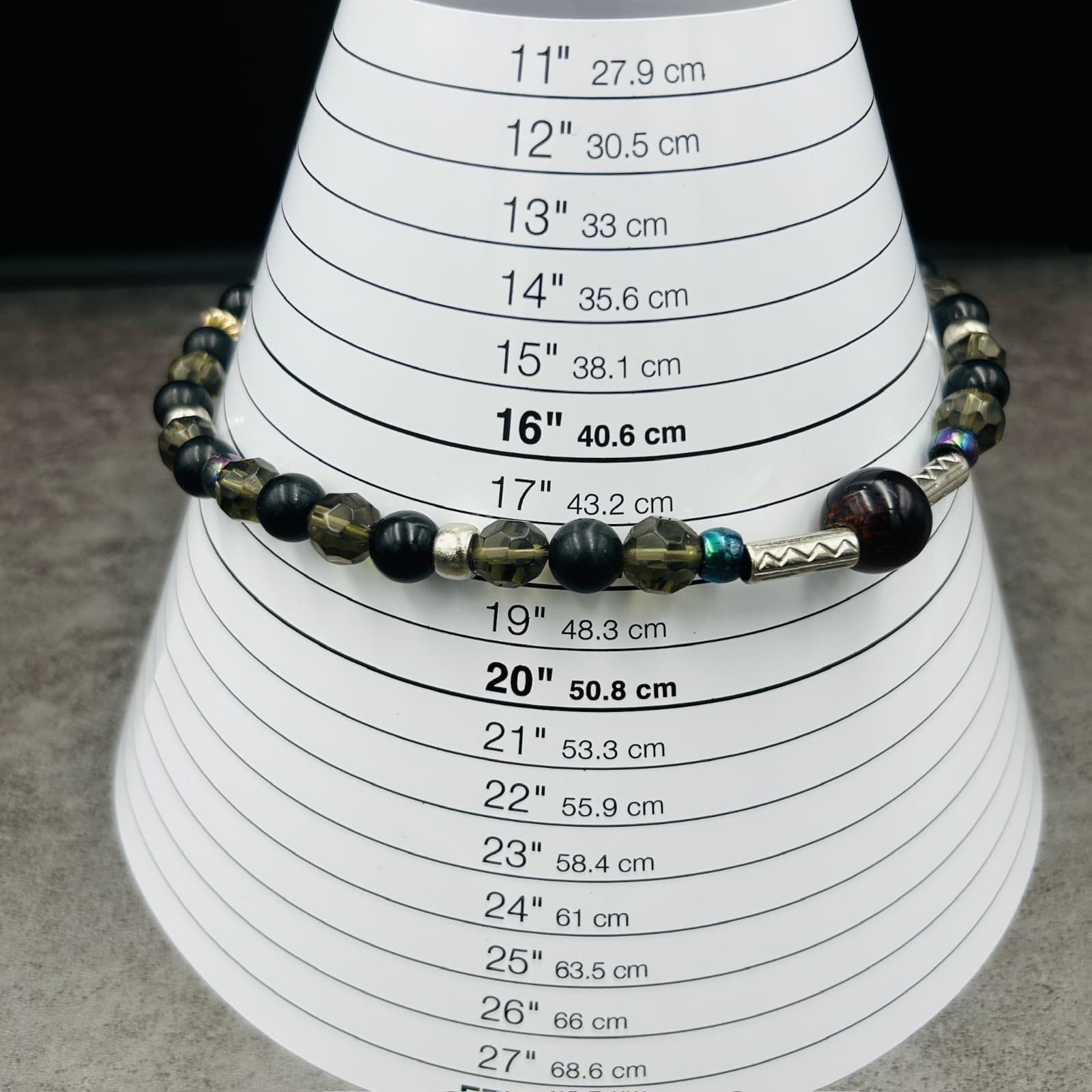 Vintage Black & Smoky Crystal Bead Necklace w/ Silver Accents Boho Artisan Style - Thumbnail 8