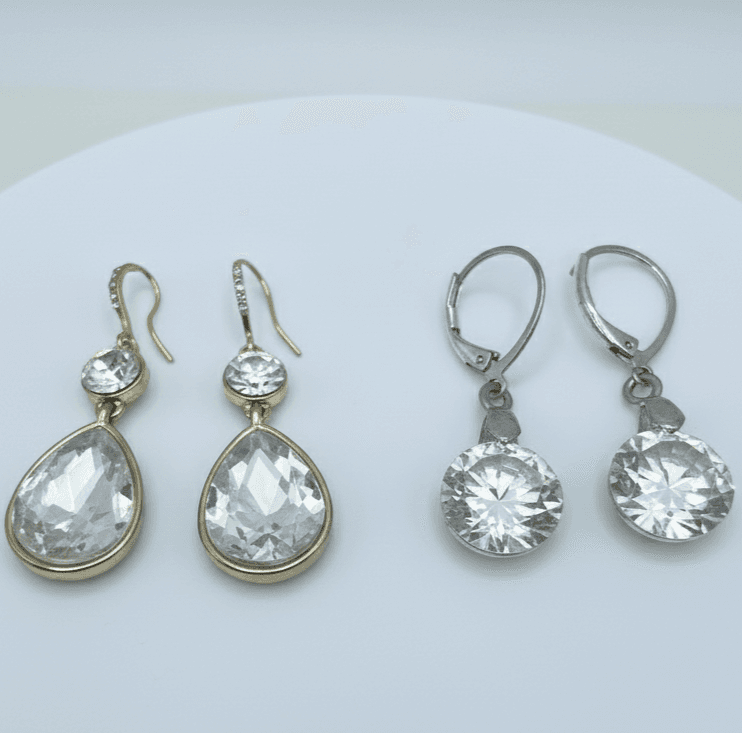 Vintage 80s Clear Rhinestone Teardrop Dangle Earrings Set Women's Jewelry - Image 1
