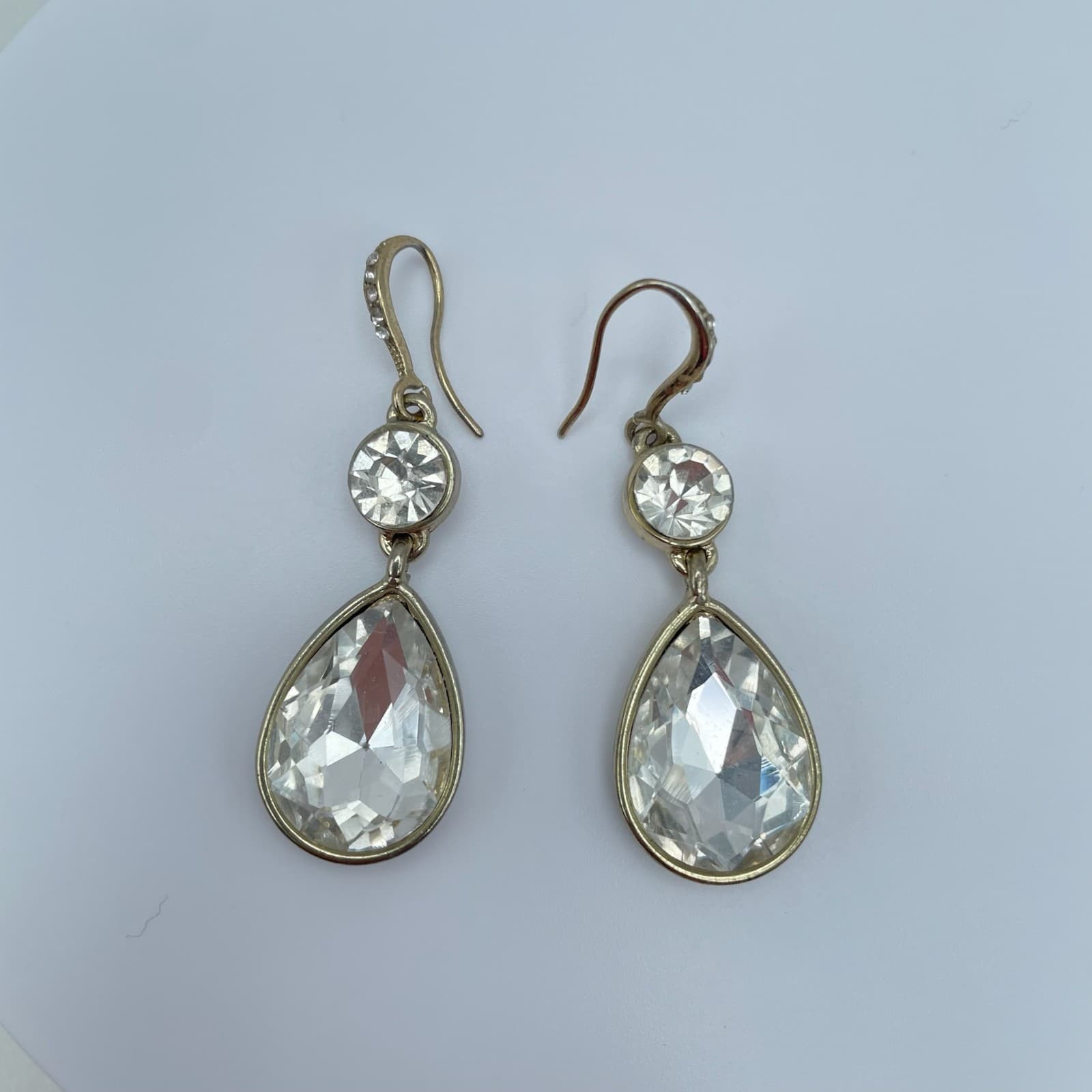 Vintage 80s Clear Rhinestone Teardrop Dangle Earrings Set Women's Jewelry - Thumbnail 4