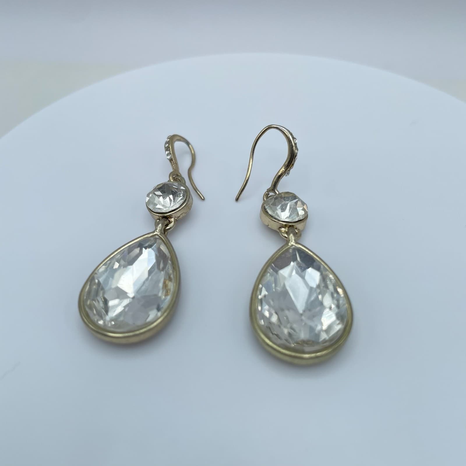 Vintage 80s Clear Rhinestone Teardrop Dangle Earrings Set Women's Jewelry - Thumbnail 5