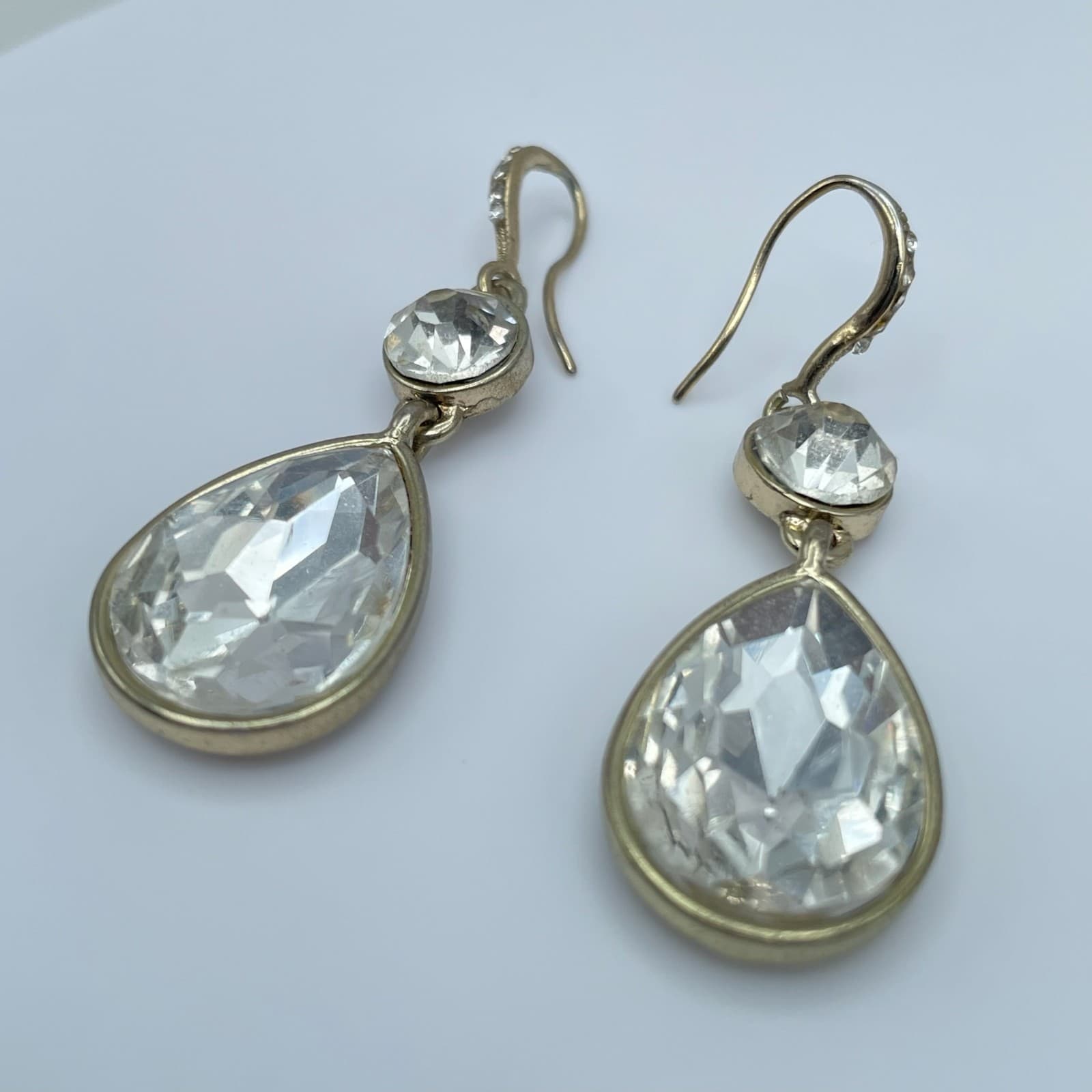 Vintage 80s Clear Rhinestone Teardrop Dangle Earrings Set Women's Jewelry - Thumbnail 6