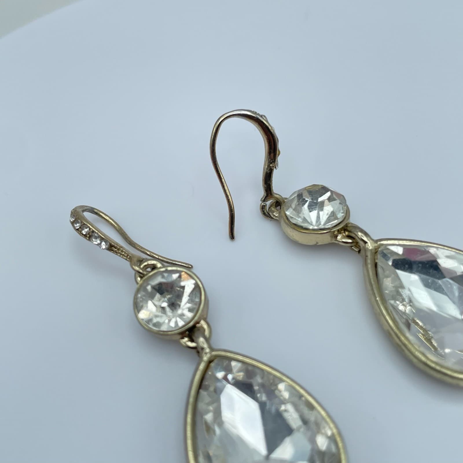 Vintage 80s Clear Rhinestone Teardrop Dangle Earrings Set Women's Jewelry - Thumbnail 7